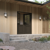 Double dutch black steel doors with square panel window in forest home