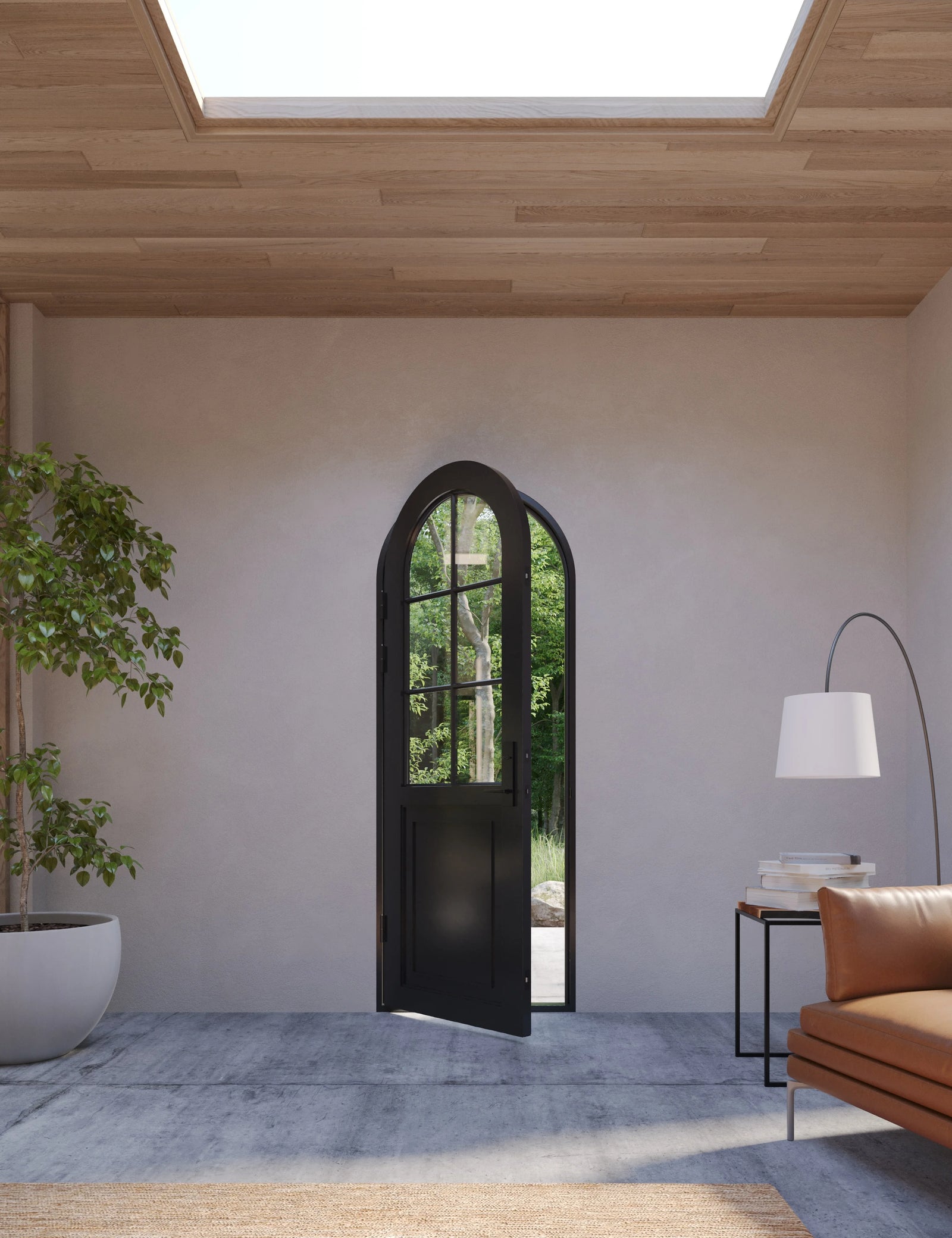 Air Getty single full arch architectural steel entry door with elegant residential arch