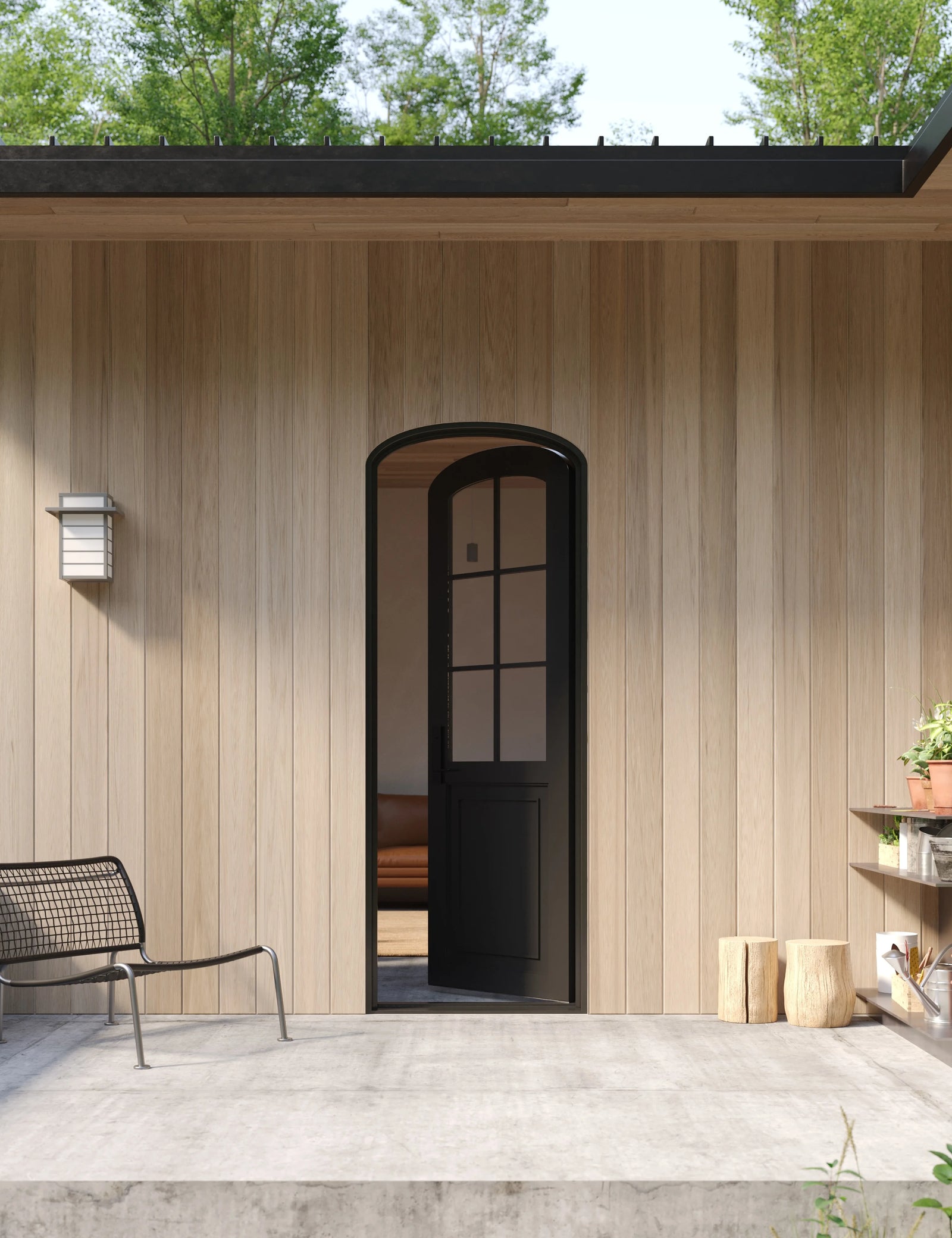 Air Getty single mini arch architectural steel entry door with soft curved top design