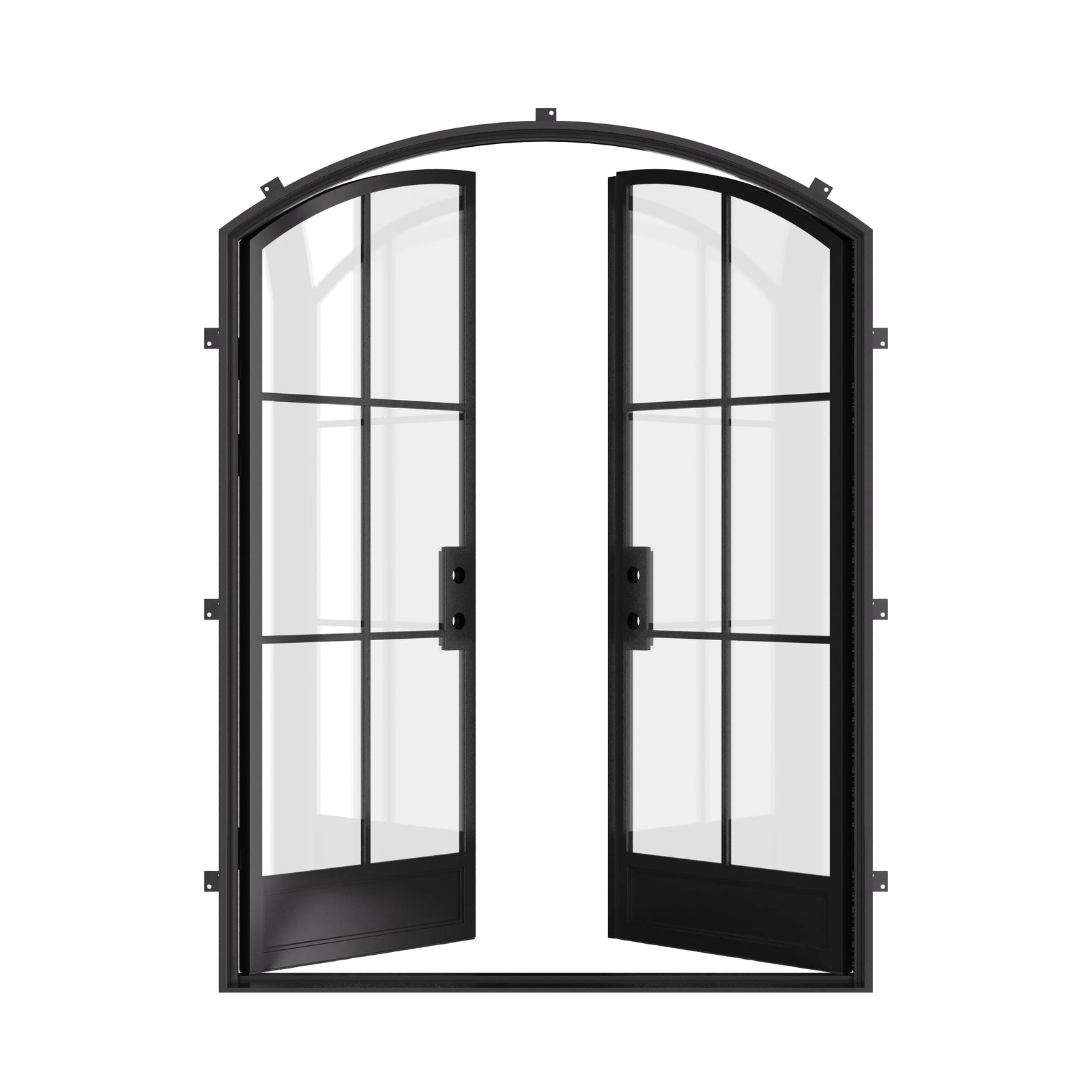 Modern arched double steel front door with thermal break and insulated glazing