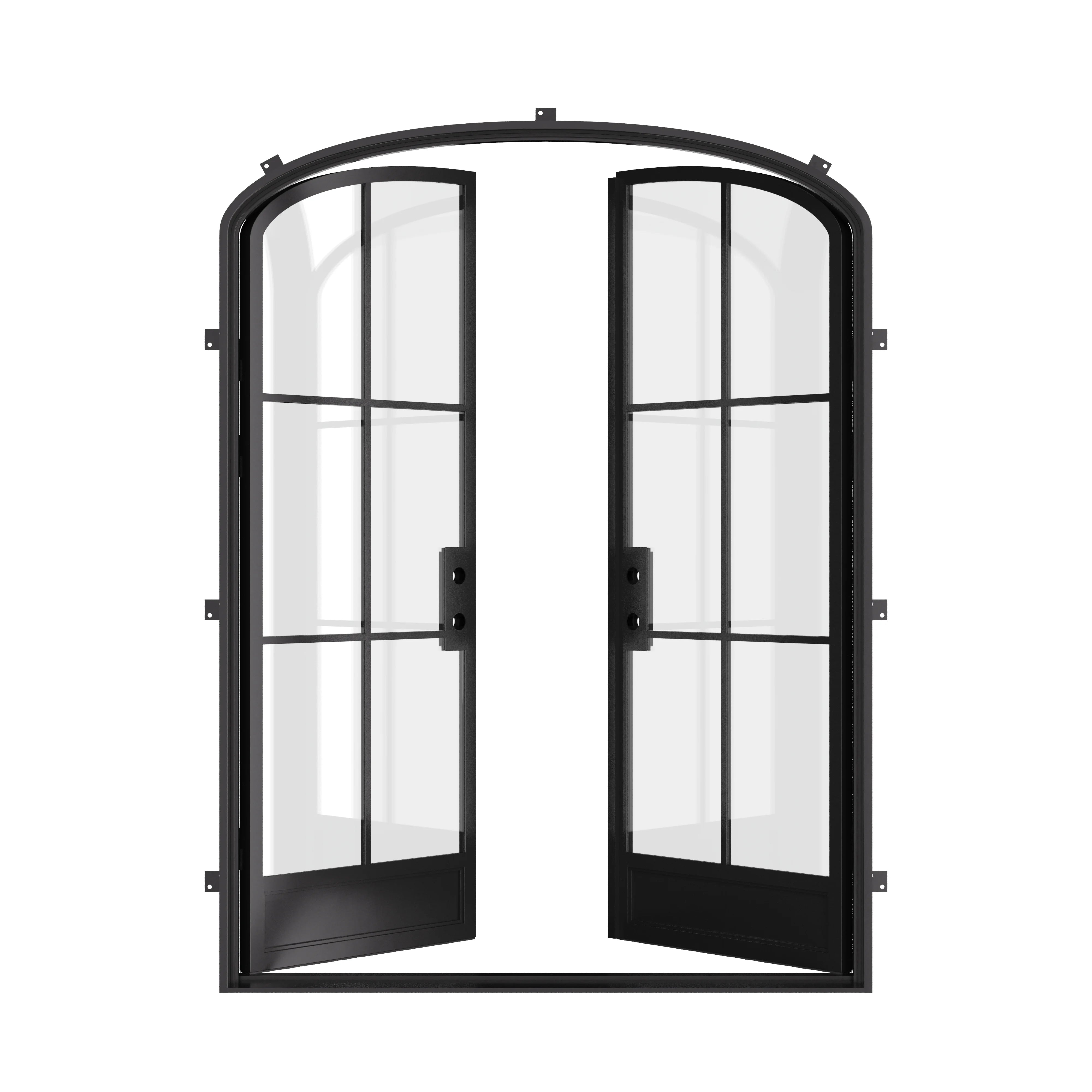 Air 7 double mini arch steel front doors, modern residential entry door with mini arch tops