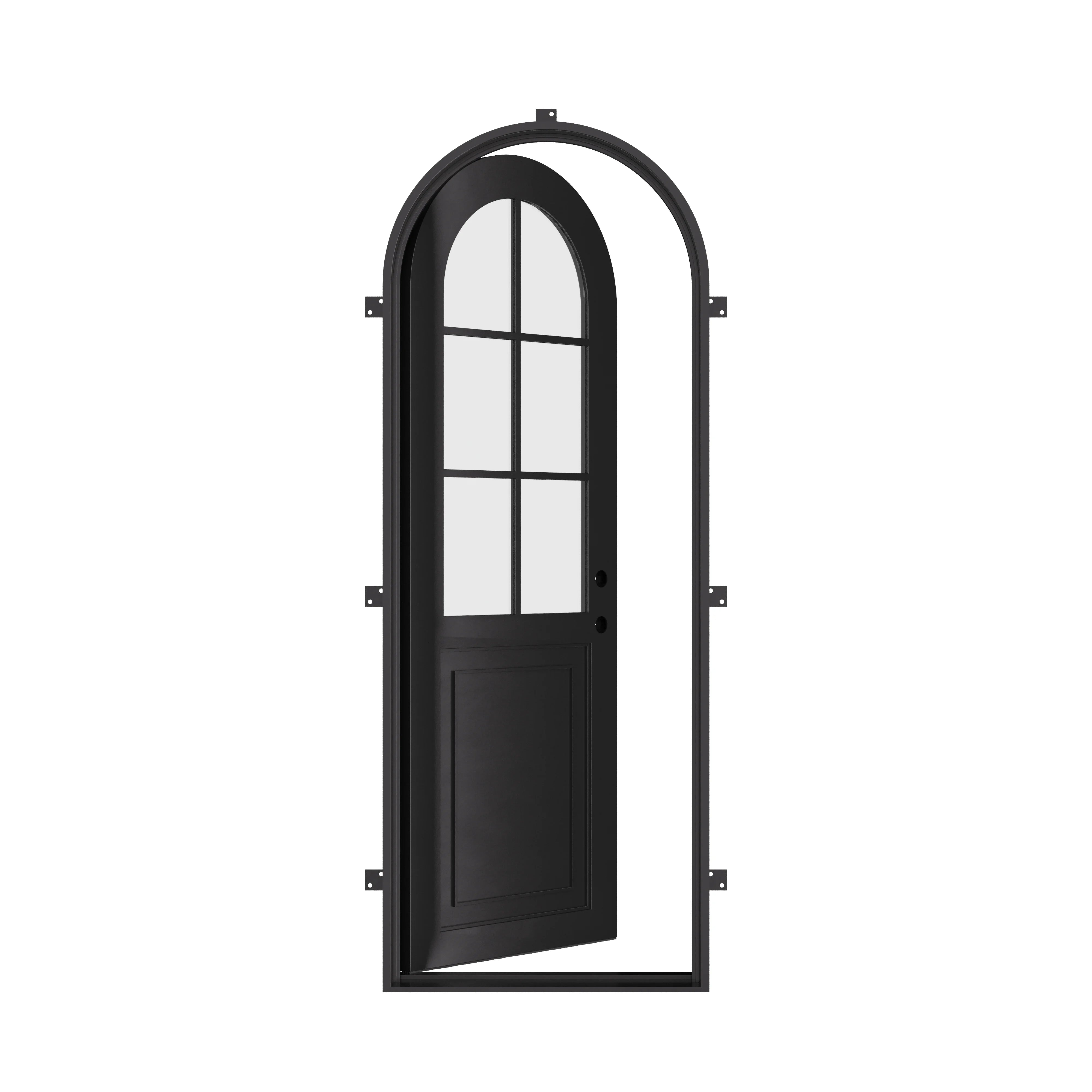 Air Getty single full arch custom thermal break steel front door with classic European arch styling