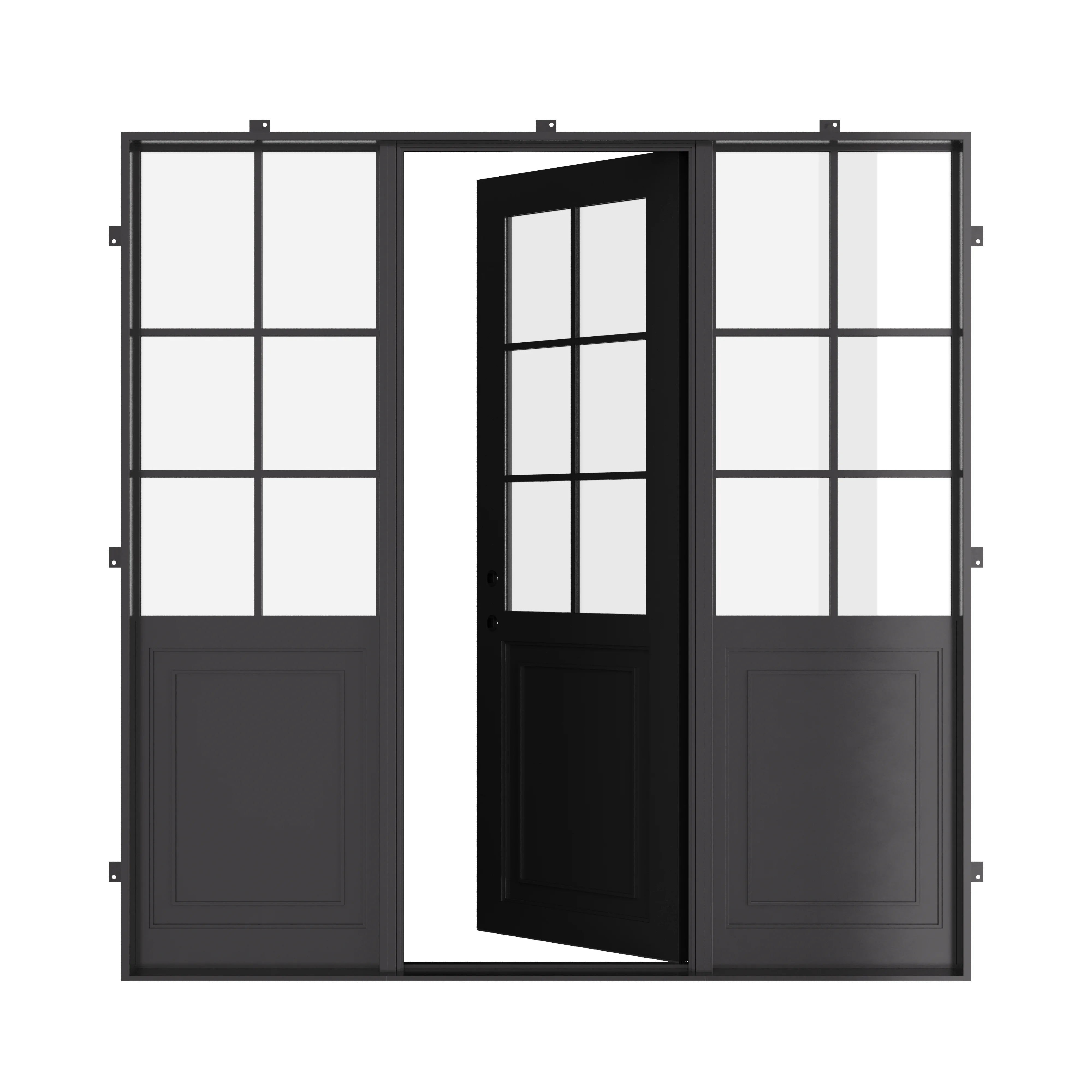 Air Getty single flat architectural steel front door with side windows and slim steel frames
