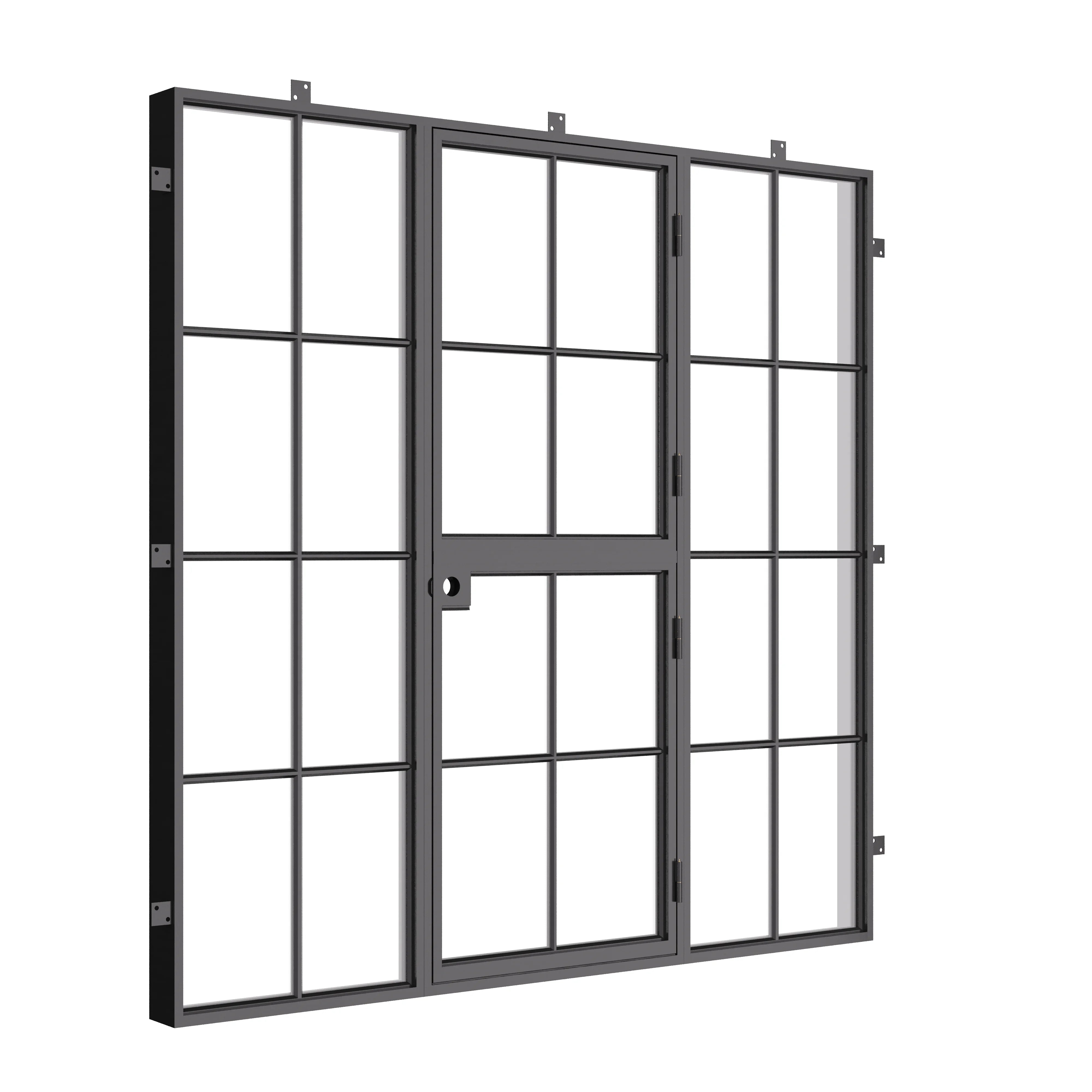 Contemporary Dutch single flat exterior steel door with glass panels