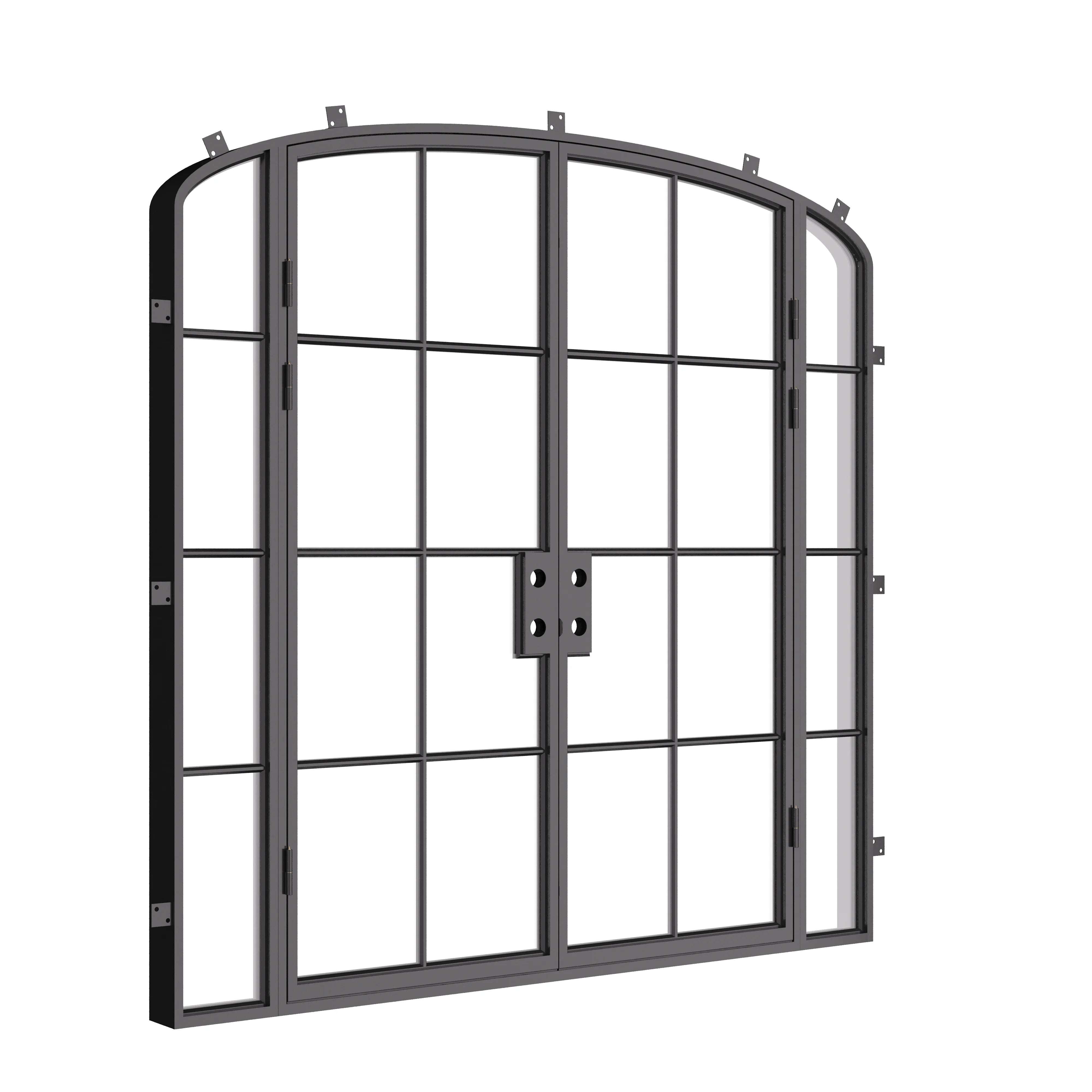 Contemporary double mini arch exterior steel door with glass panels