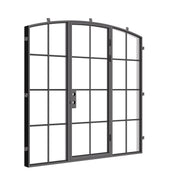Contemporary single arch exterior steel door with glass panels