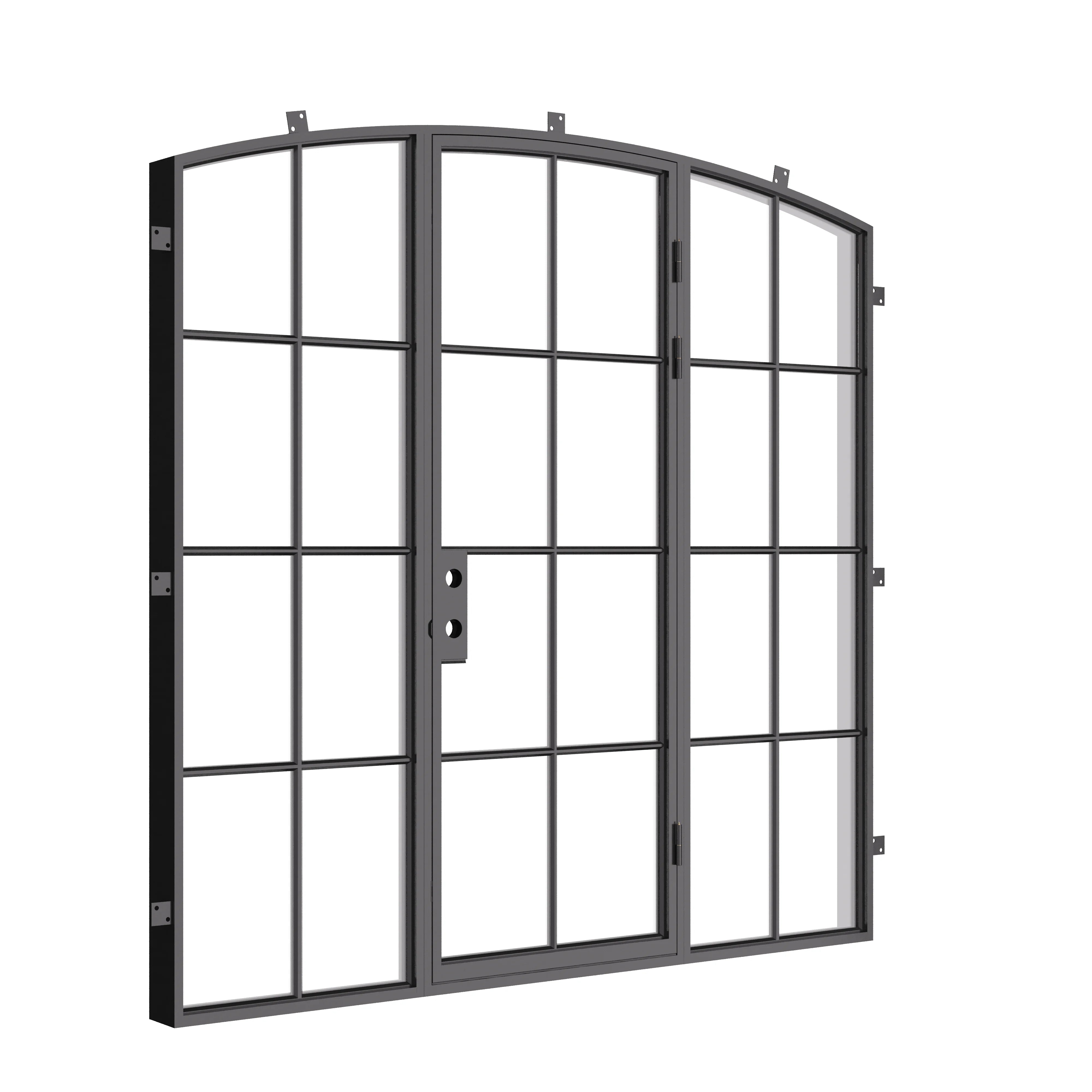 Contemporary single arch exterior steel door with glass panels