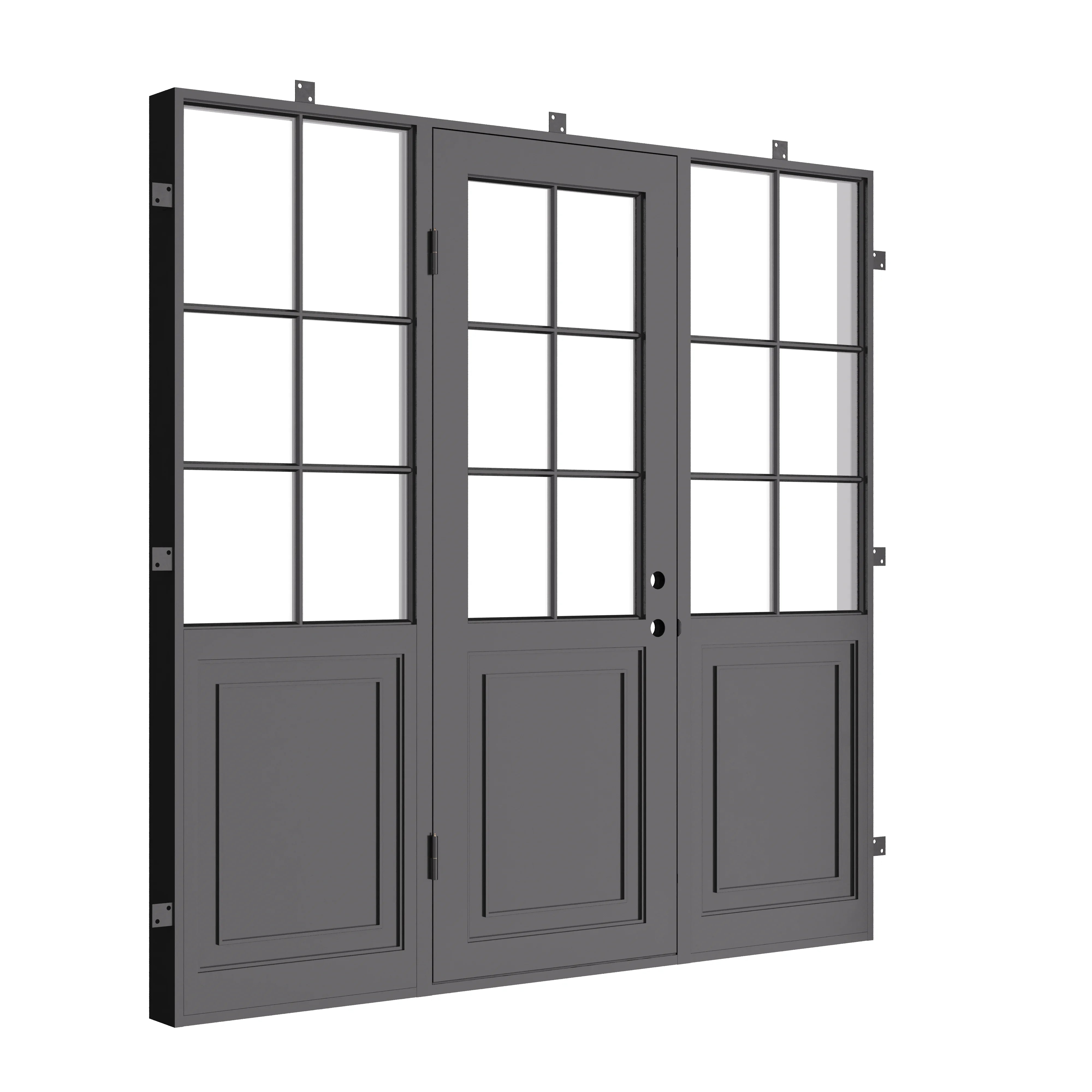 Air Getty single flat residential steel entry door with sidelights and classic styling