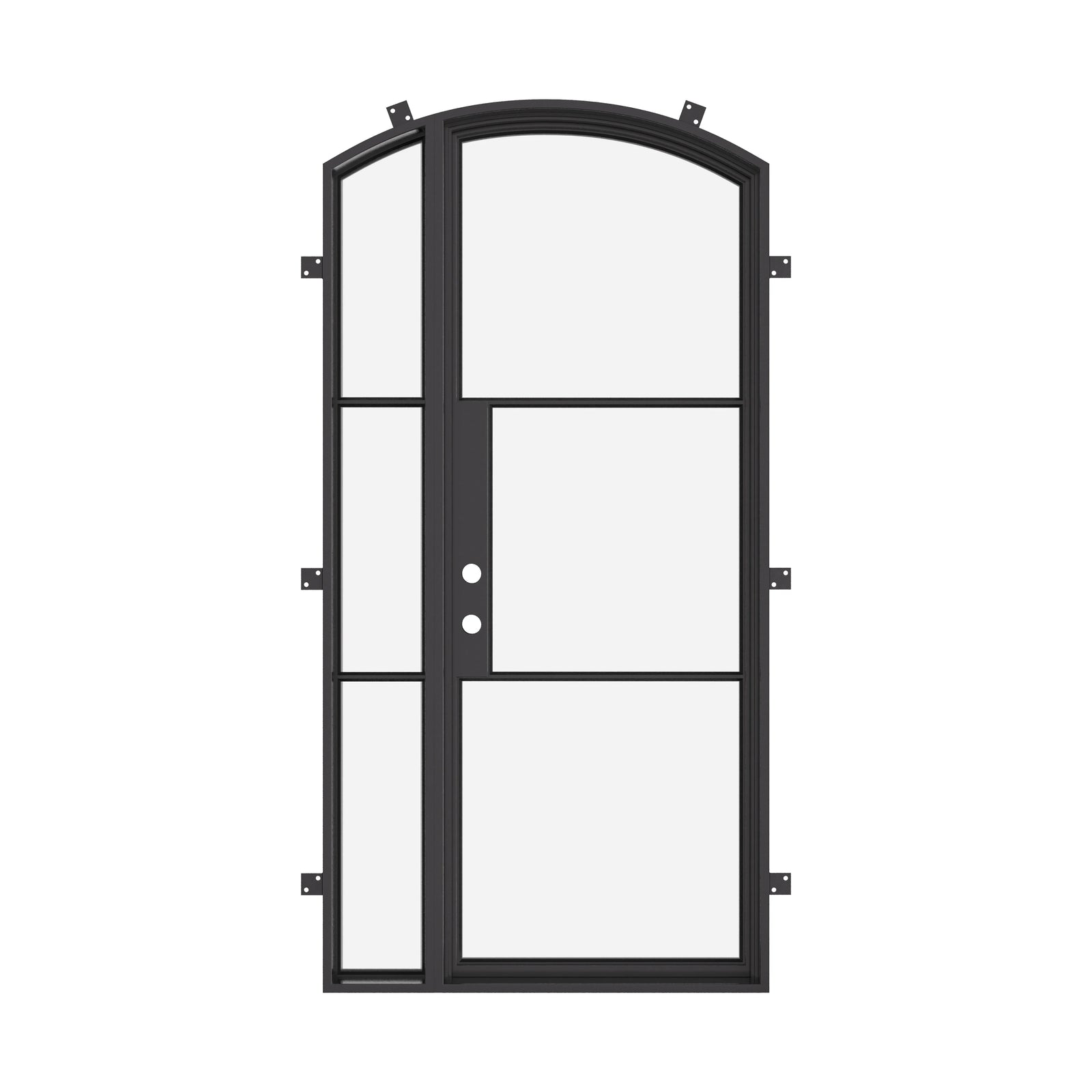 exterior arched steel door with right sidelight and energy-efficient frame