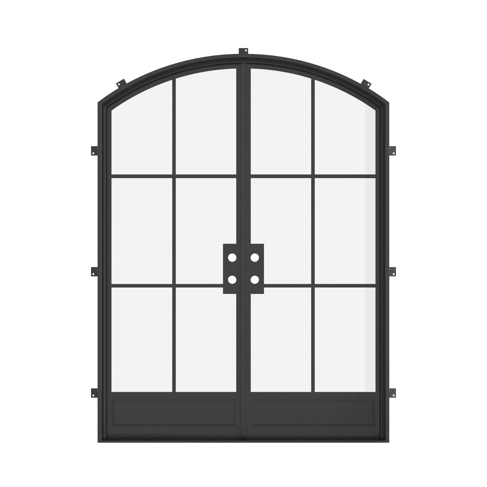 Energy-efficient double arch steel entry door with thermally broken galvanized frame