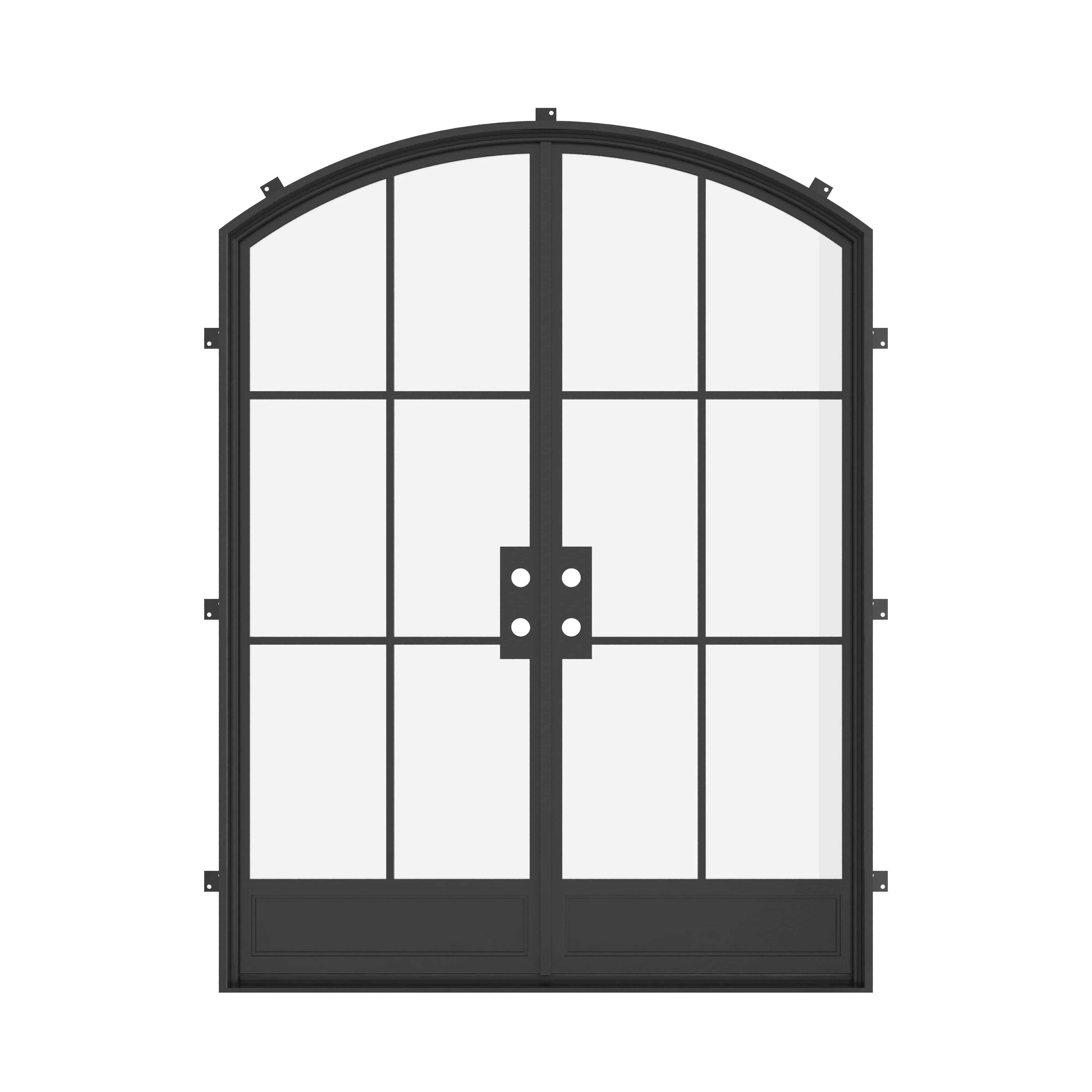 Energy-efficient double arch steel entry door with thermally broken galvanized frame