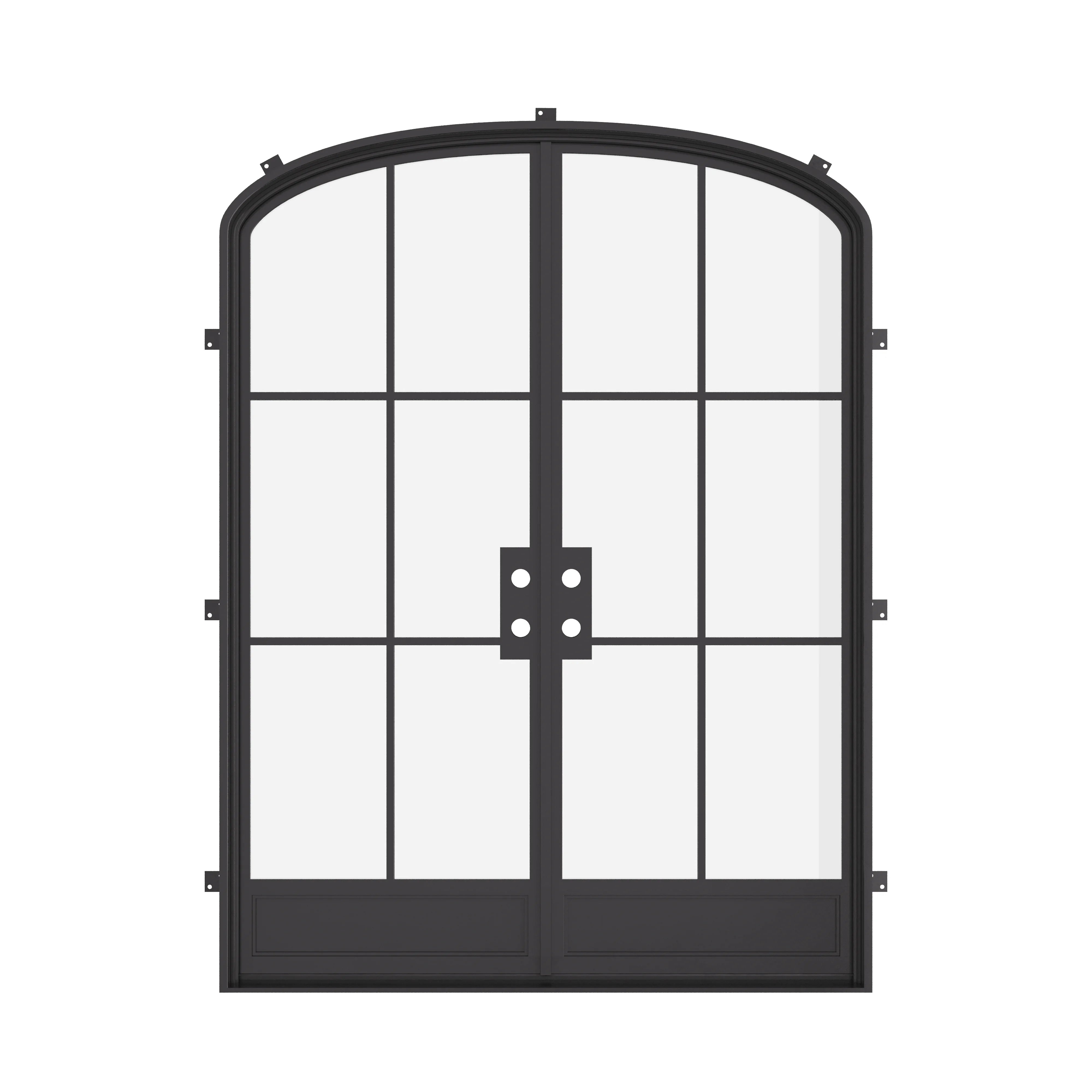 Air 7 double mini arch steel front doors, contemporary steel entry with low arch panel design