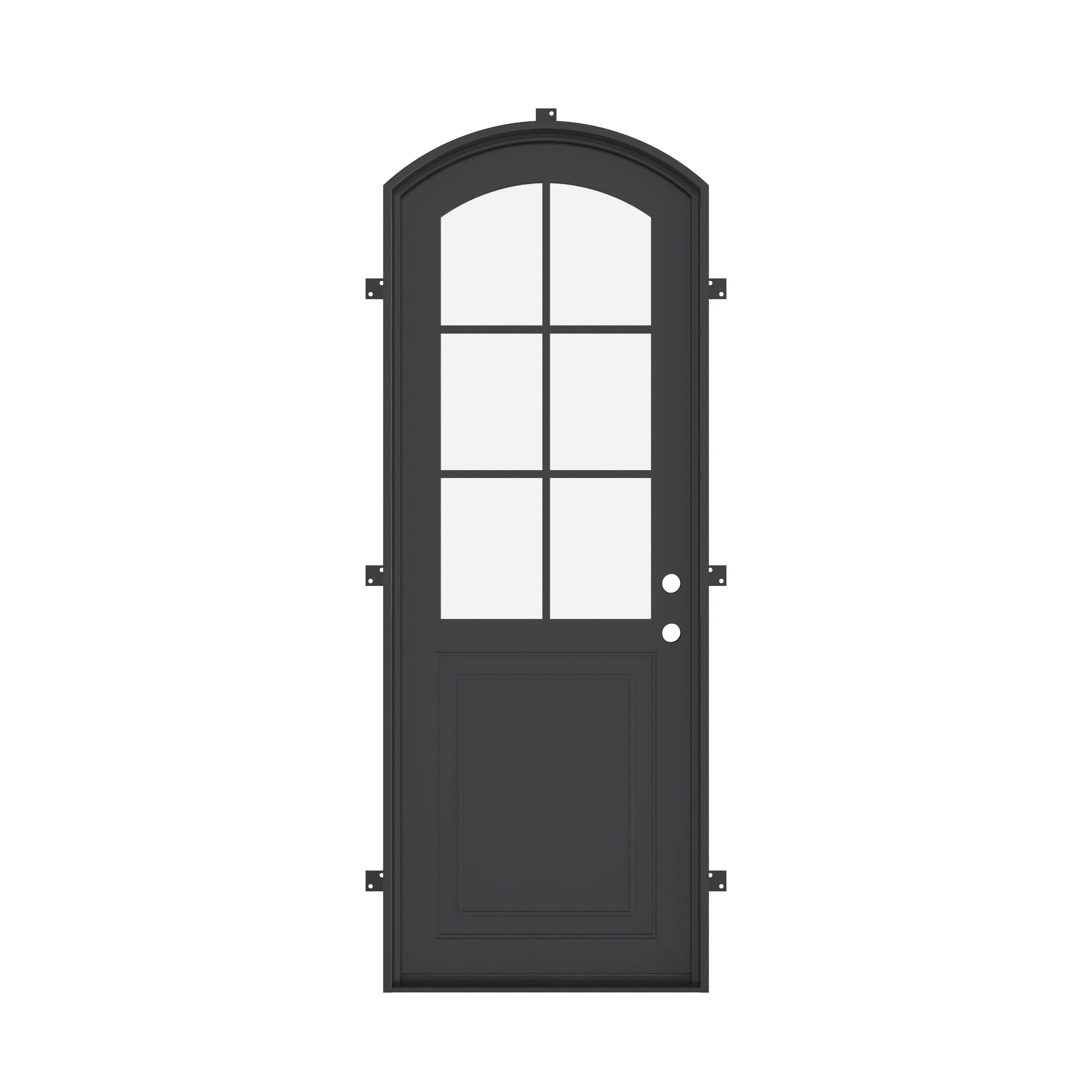 Air Getty single arch residential steel entry door with timeless European arch design