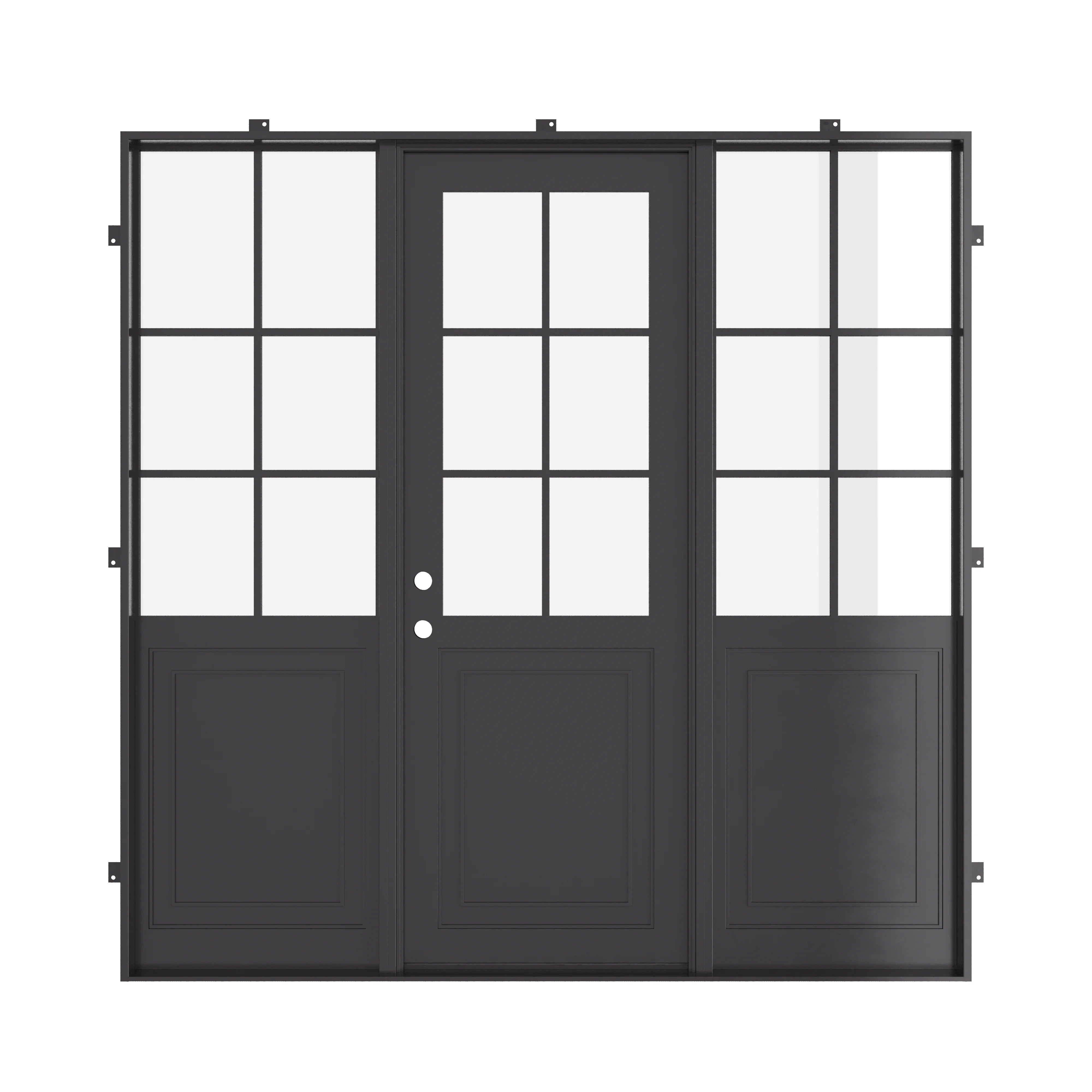 Air Getty single flat steel exterior front door with matching sidelights