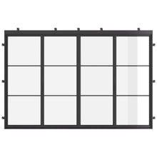 Load image into Gallery viewer, Simple black 4-panel steel bifold doors in garden setting