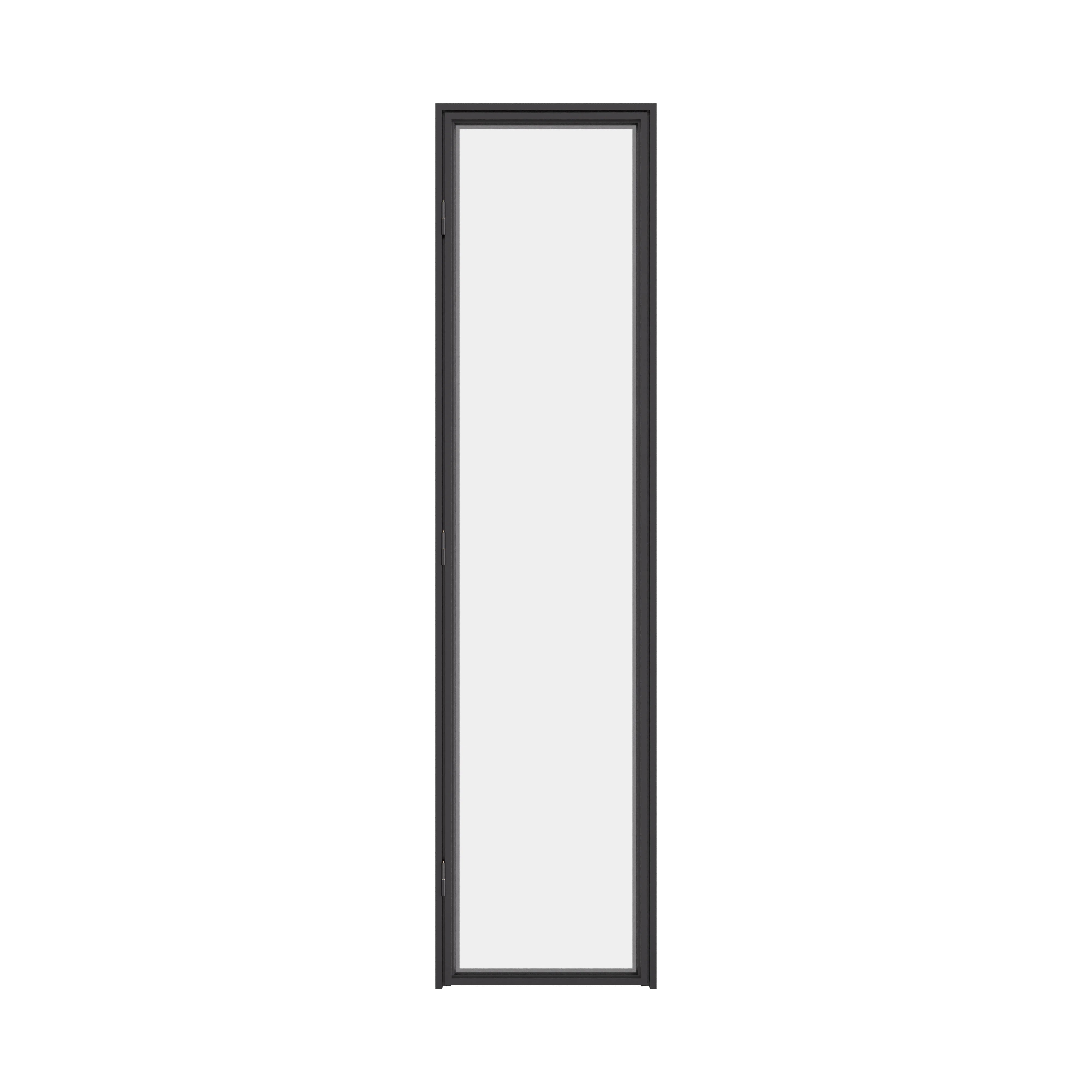 Minimal steel pantry door with large glass insert for modern kitchens