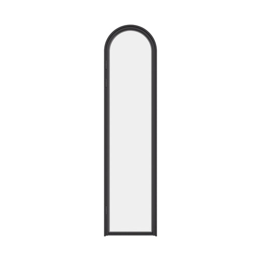 Architectural steel pantry door with divided glass panes and narrow frame