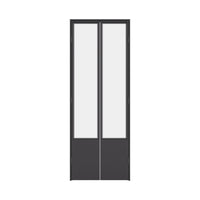 Modern interior pantry door with steel frame and large glass panel