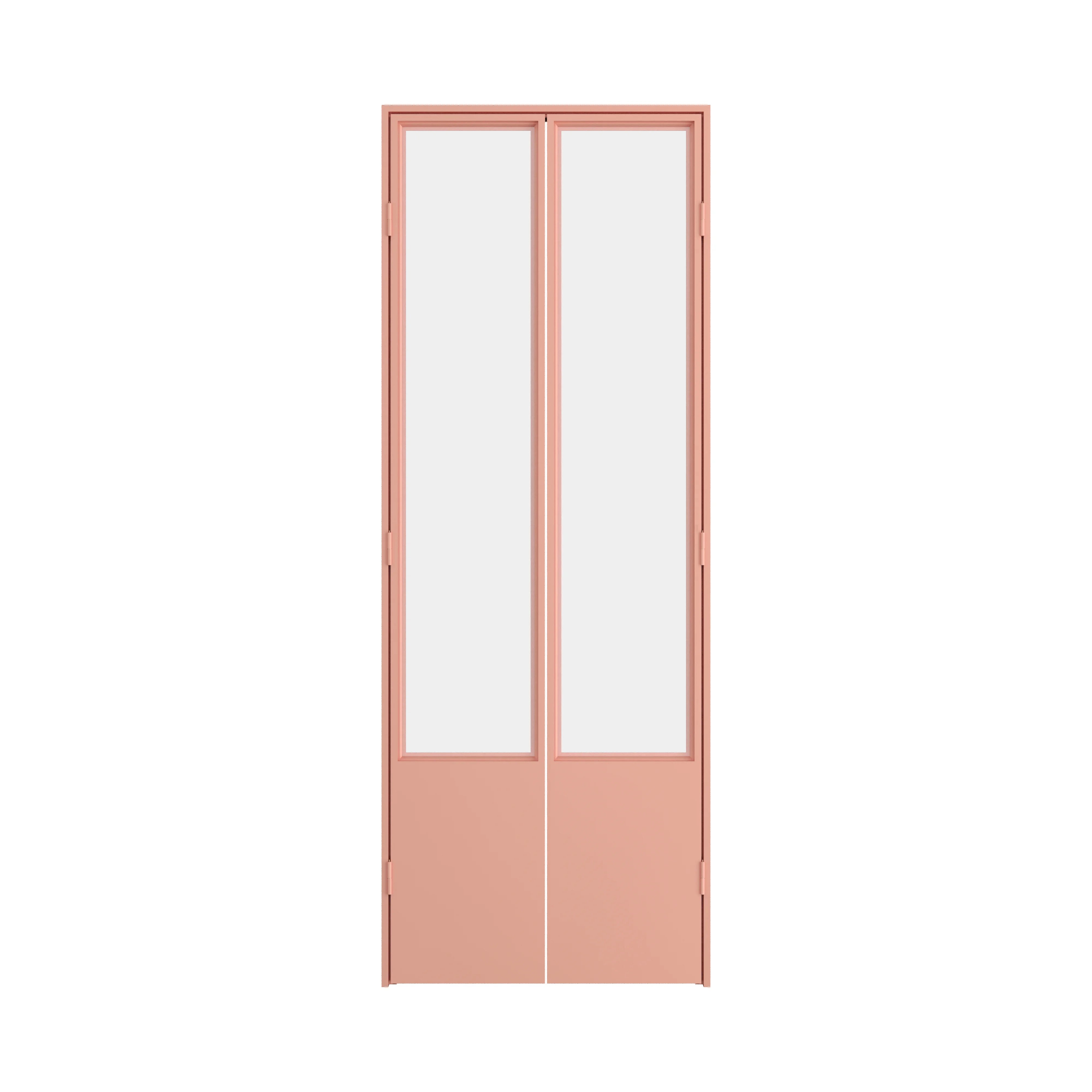 Steel pantry door with architectural grid pattern and clear glass