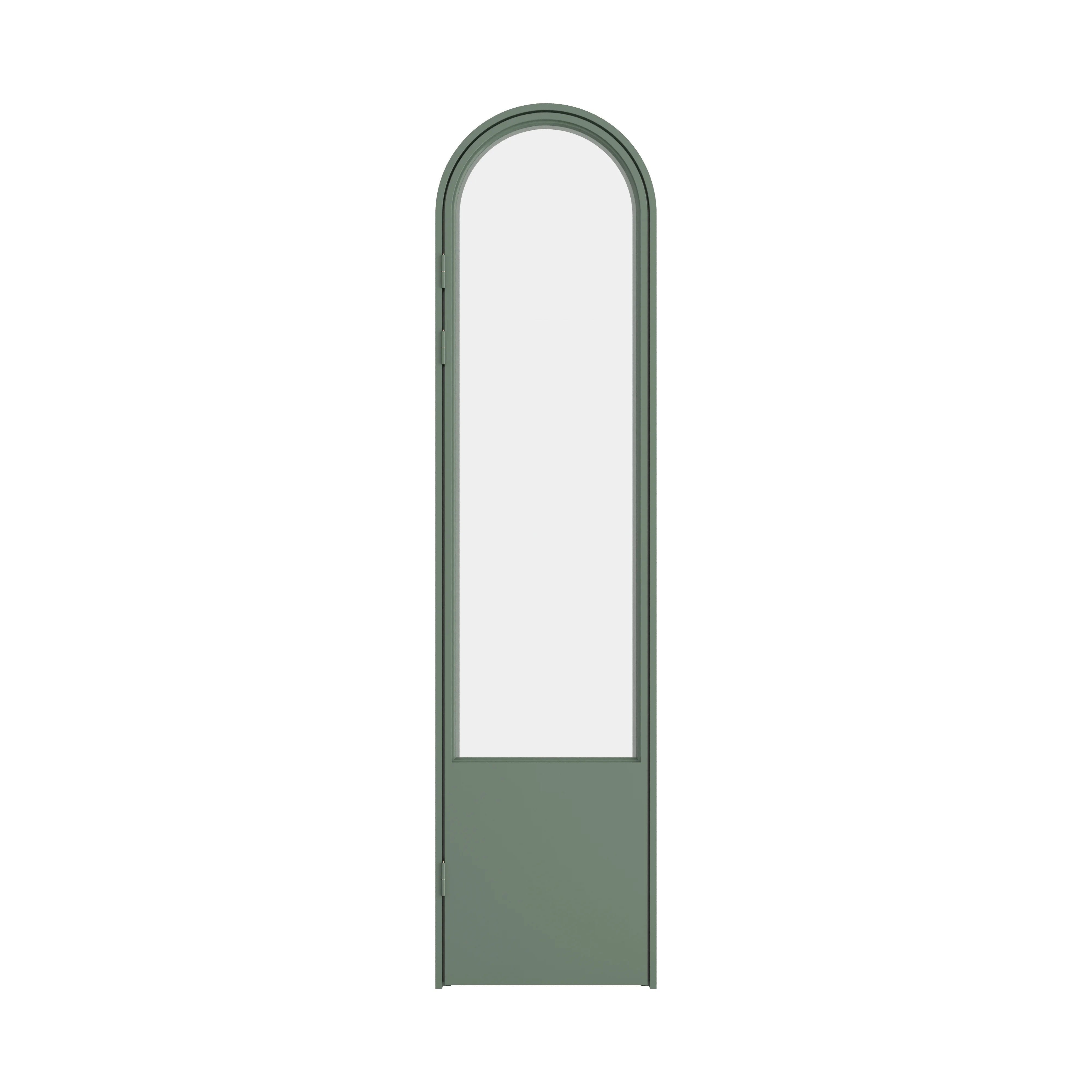 Architectural pantry door in steel with slim frame and transparent glass insert
