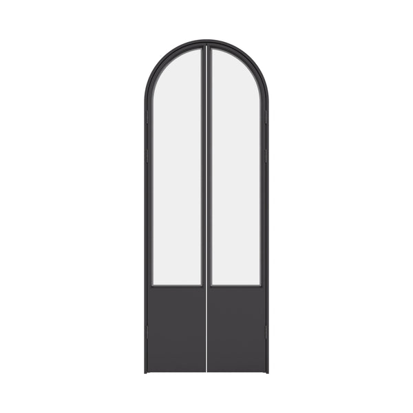 Modern interior pantry door with slim steel frame and divided glass lights