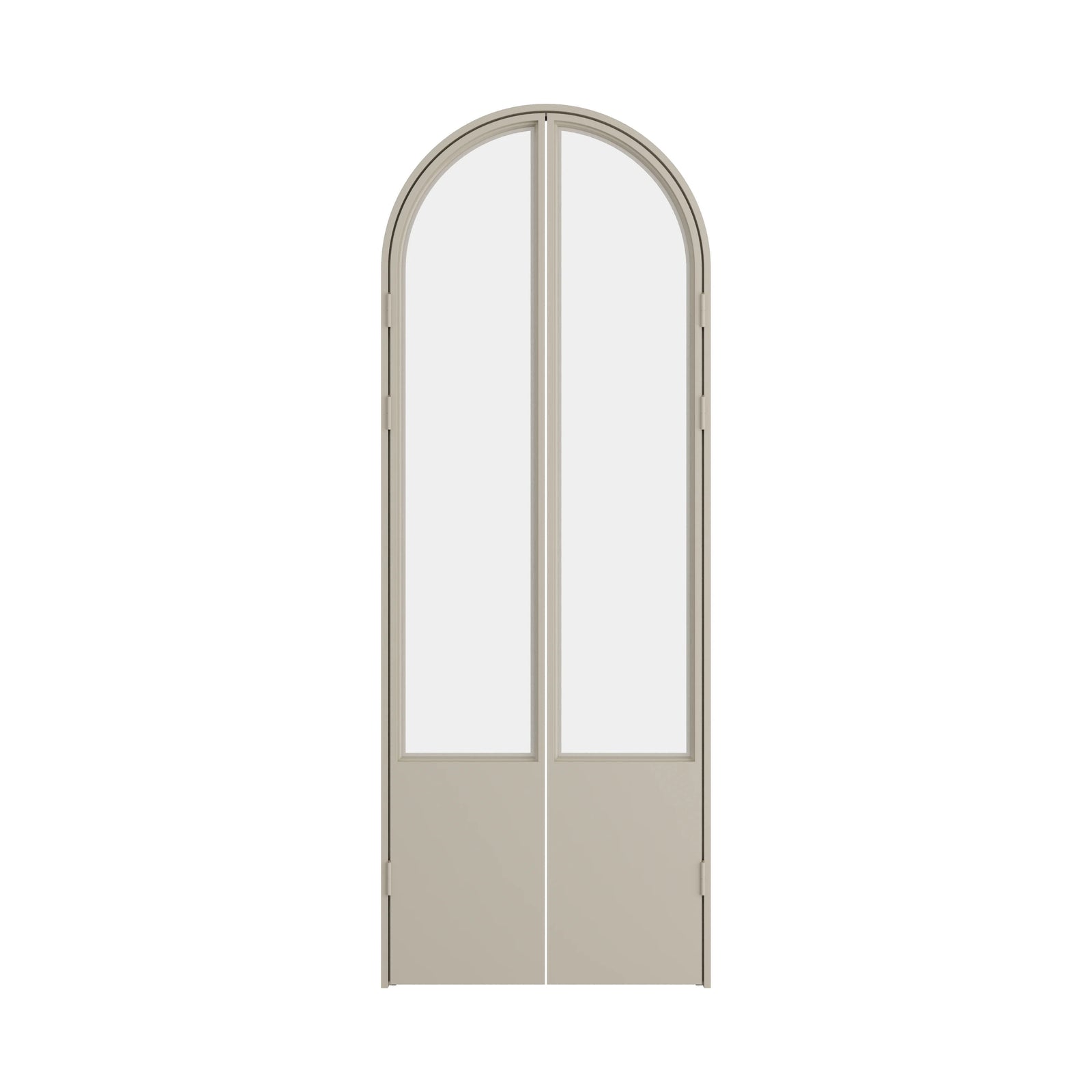 Contemporary steel pantry door with large glass panel and slim steel grid