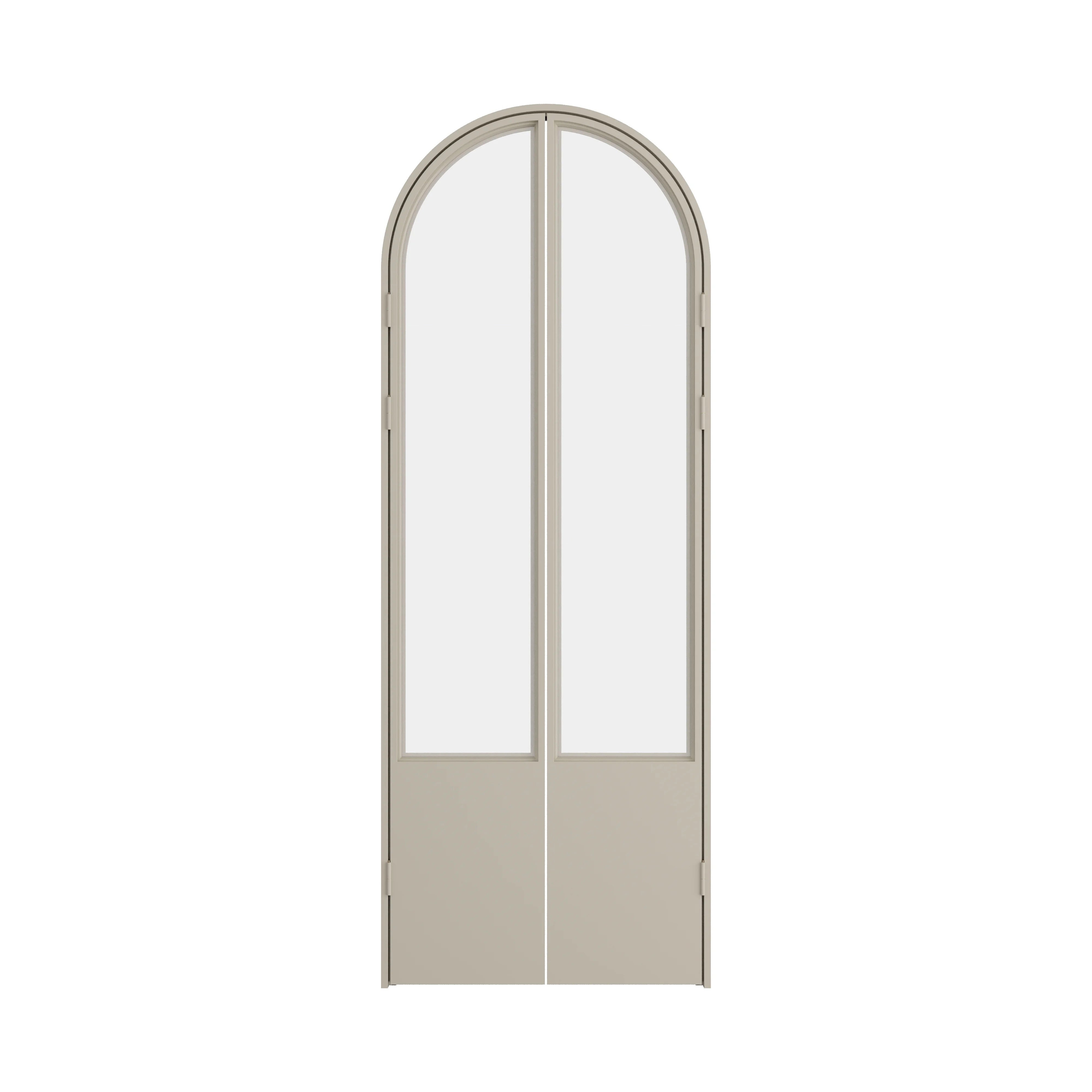 Contemporary steel pantry door with large glass panel and slim steel grid