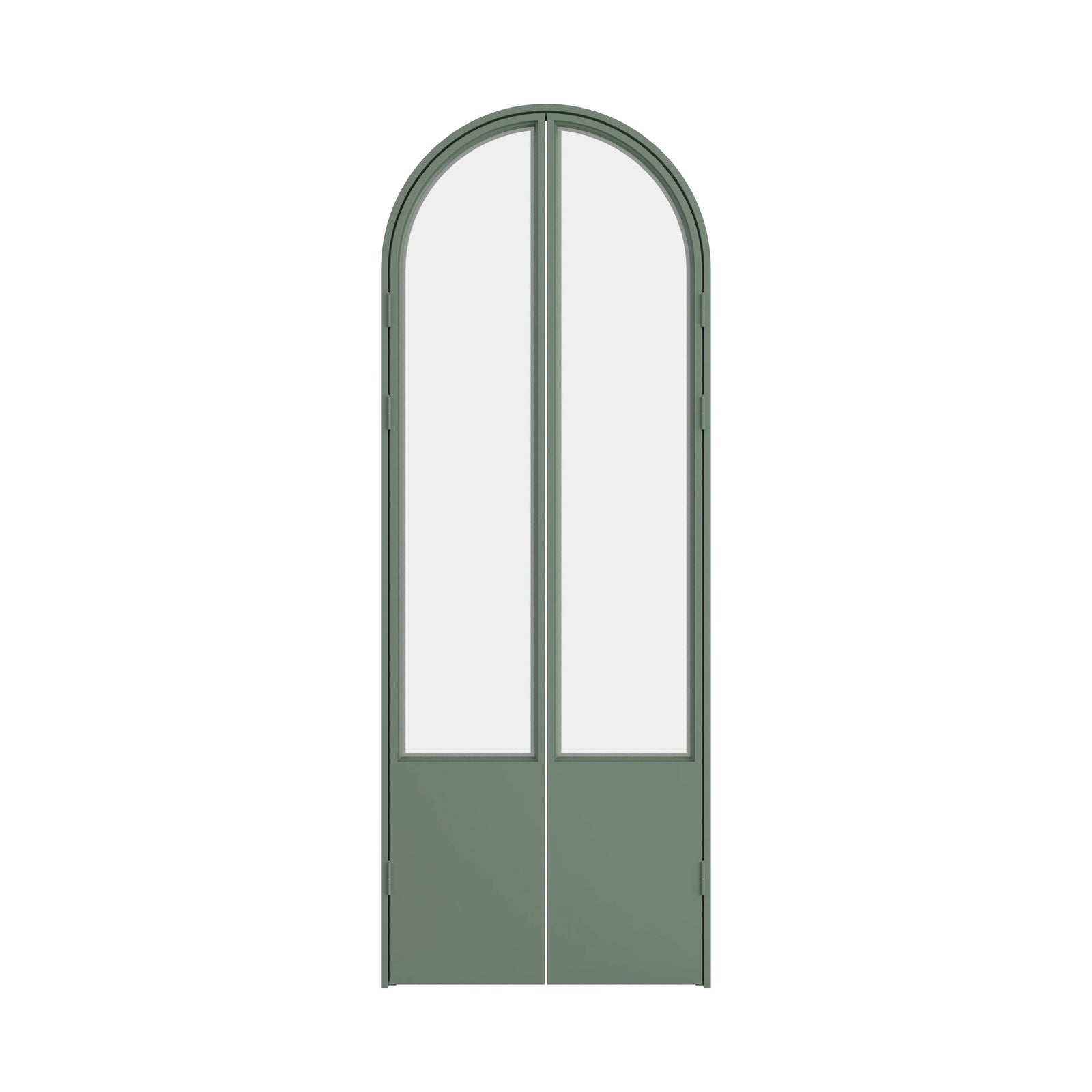 Steel pantry door with clear glass and minimalist interior design aesthetic