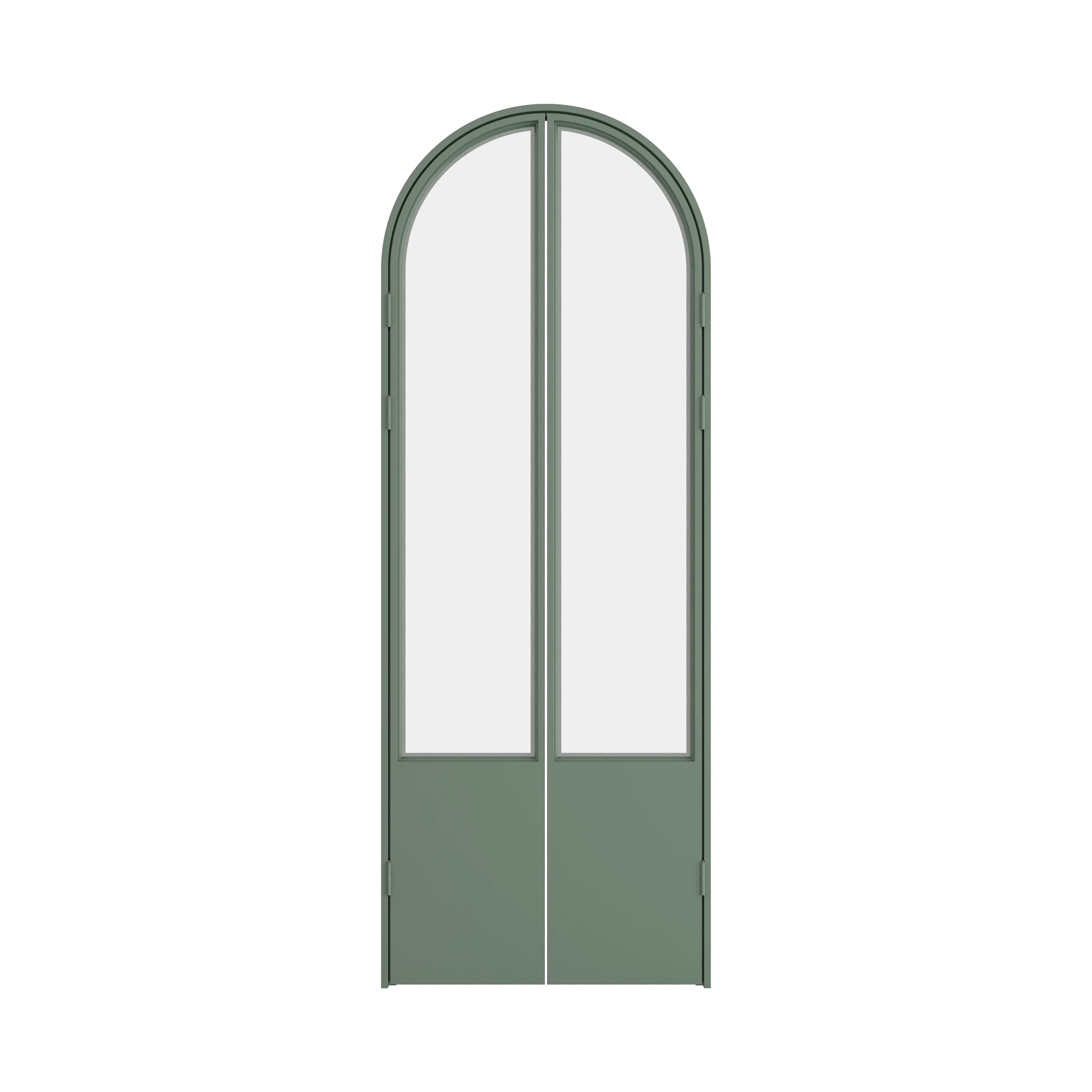 Steel pantry door with clear glass and minimalist interior design aesthetic