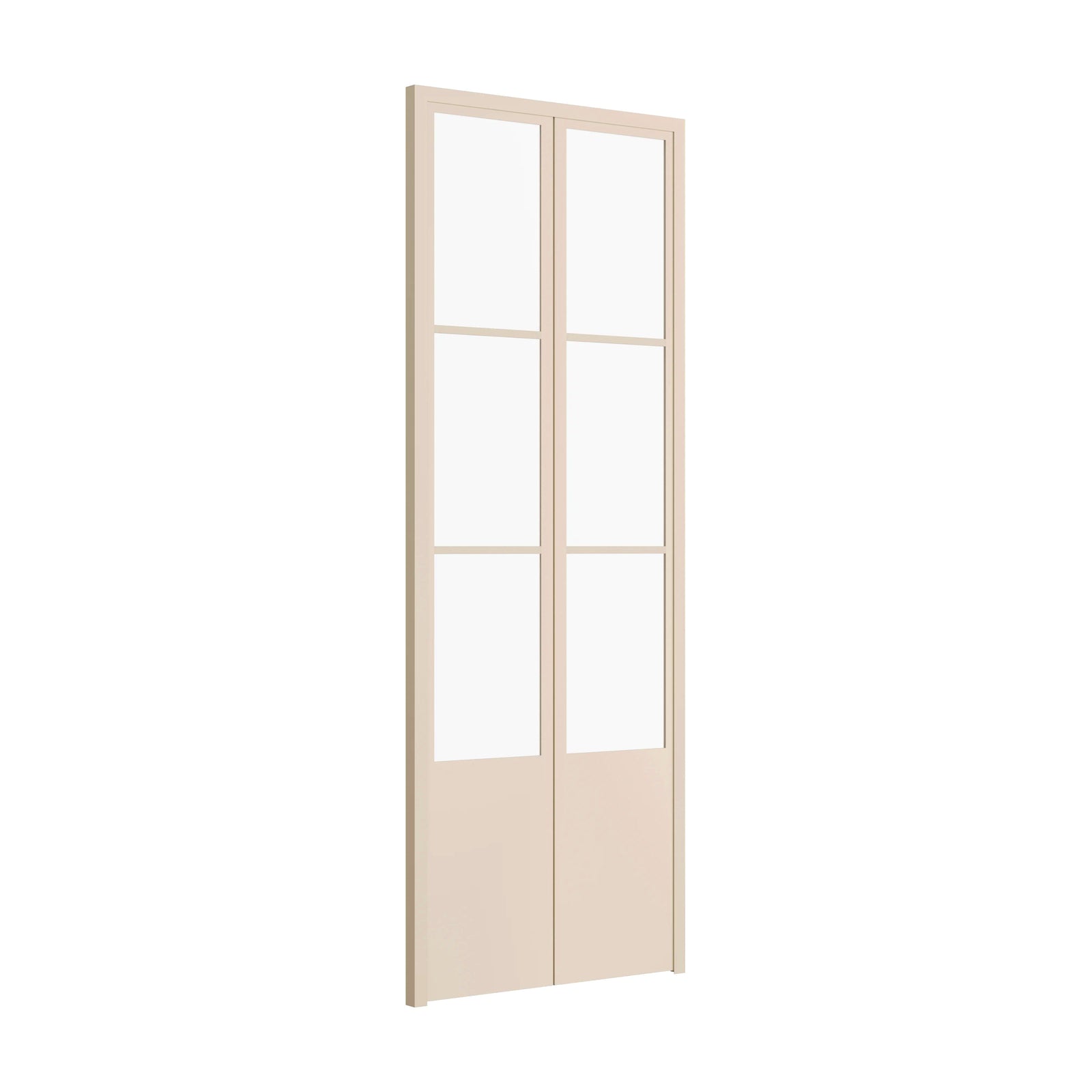 angled view of steel pantry double door with kickplate