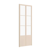 angled view of steel pantry double door with kickplate