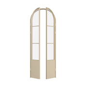 open pantry doors with kickplate and arch top in neutral color