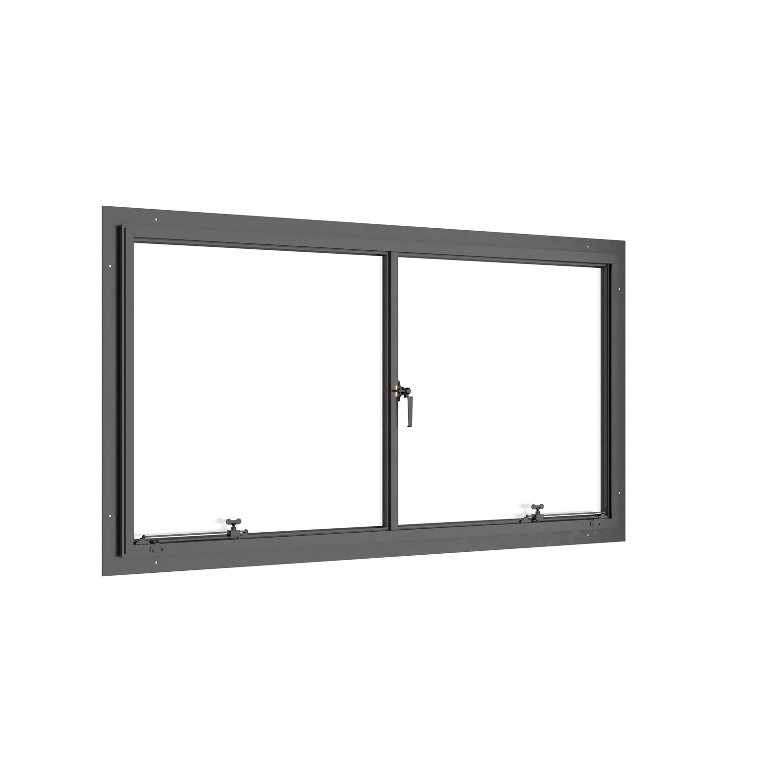Thermally broken double casement steel window, landscape, cold-rolled steel, black finish, Low-E glass