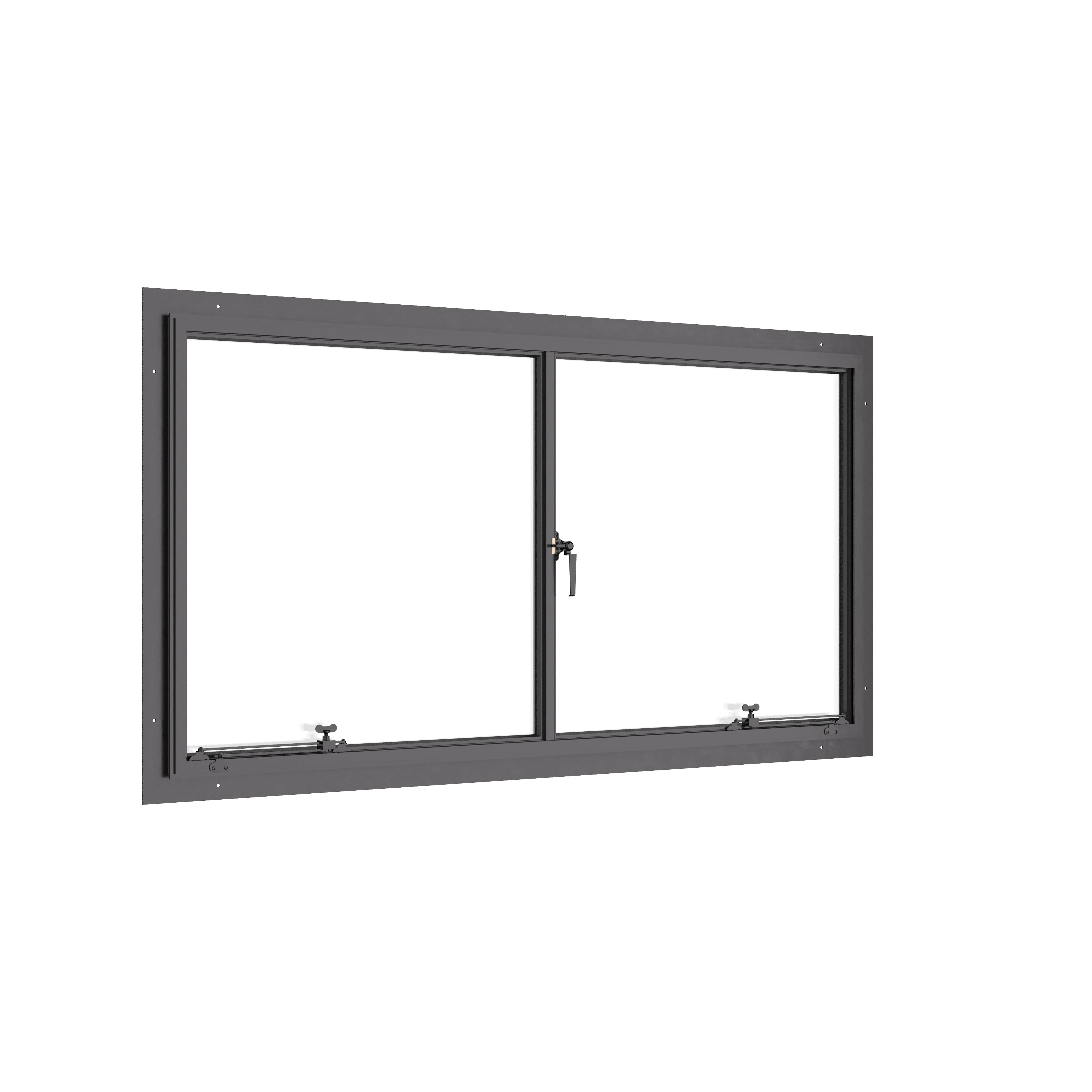 Thermally broken double casement steel window, landscape, cold-rolled steel, black finish, Low-E glass