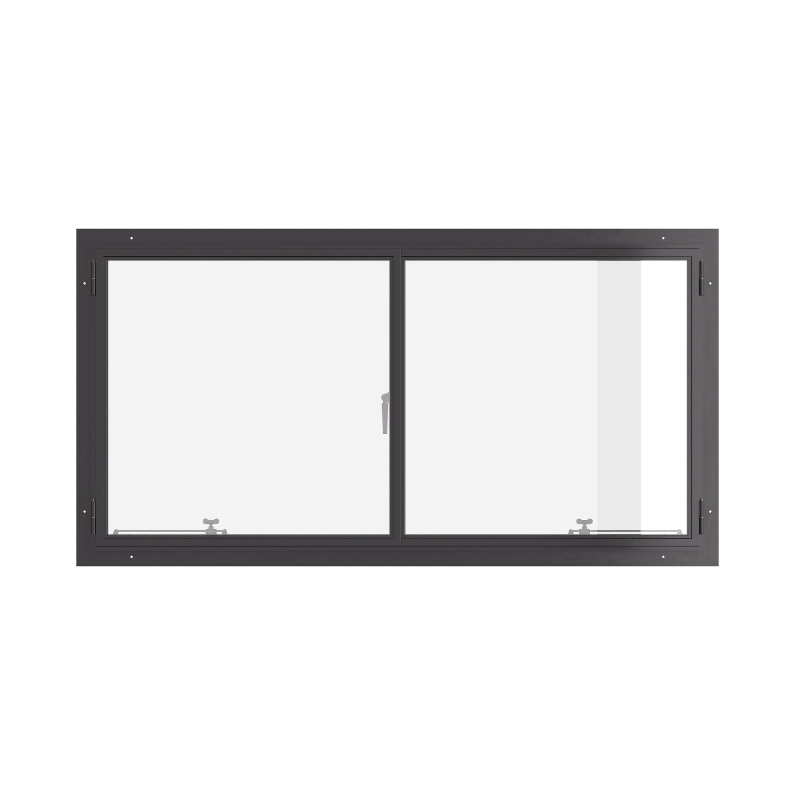 Thermally broken double casement steel window, landscape, cold-rolled steel, black, tempered Low-E glass