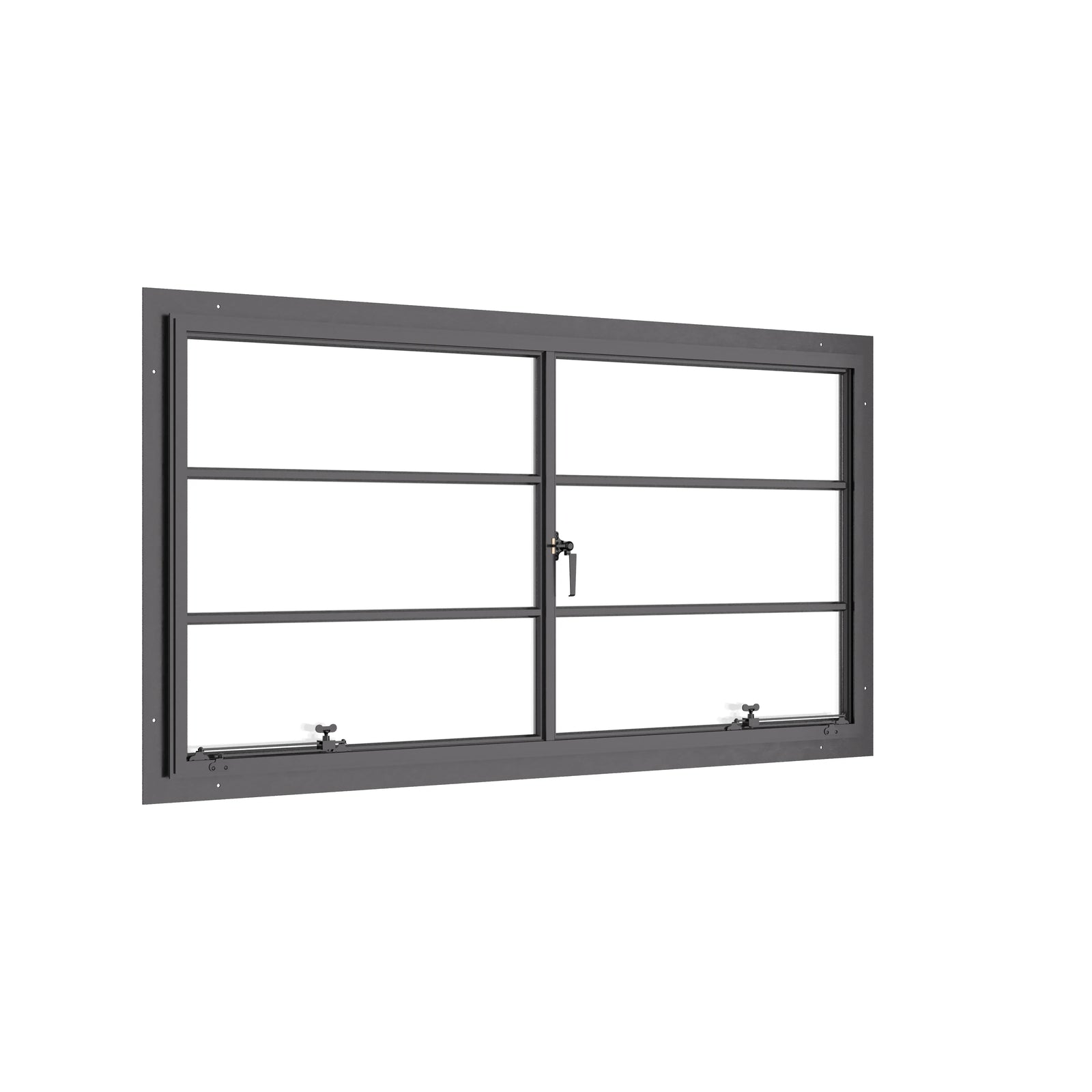Landscape double casement window, thermal break, galvanized steel, insulated glass