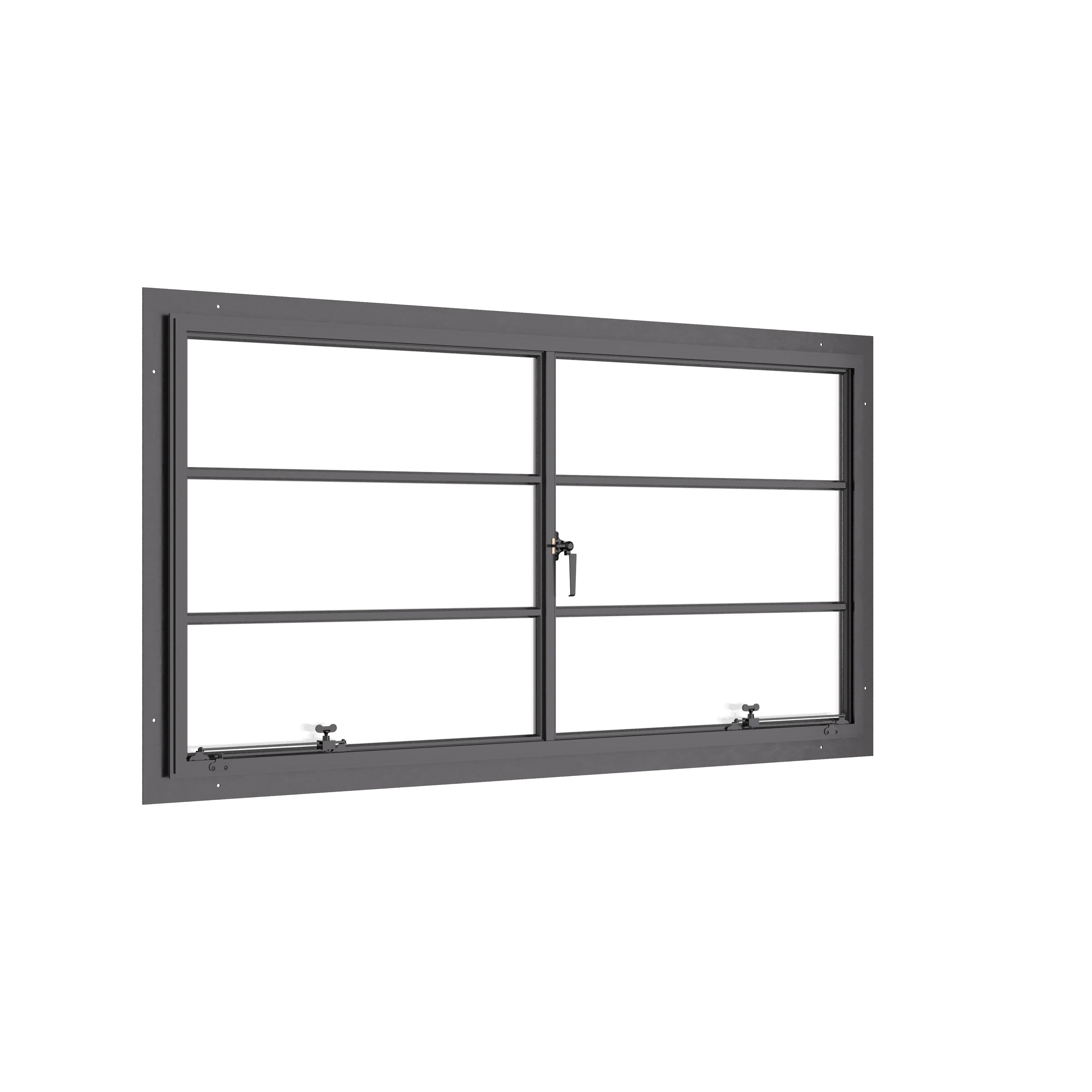 Landscape double casement window, thermal break, galvanized steel, insulated glass