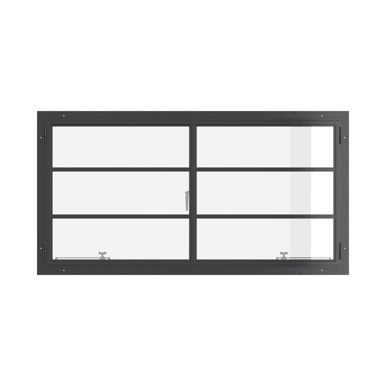 Thermally broken steel double casement window, landscape, dual pane Low-E glass