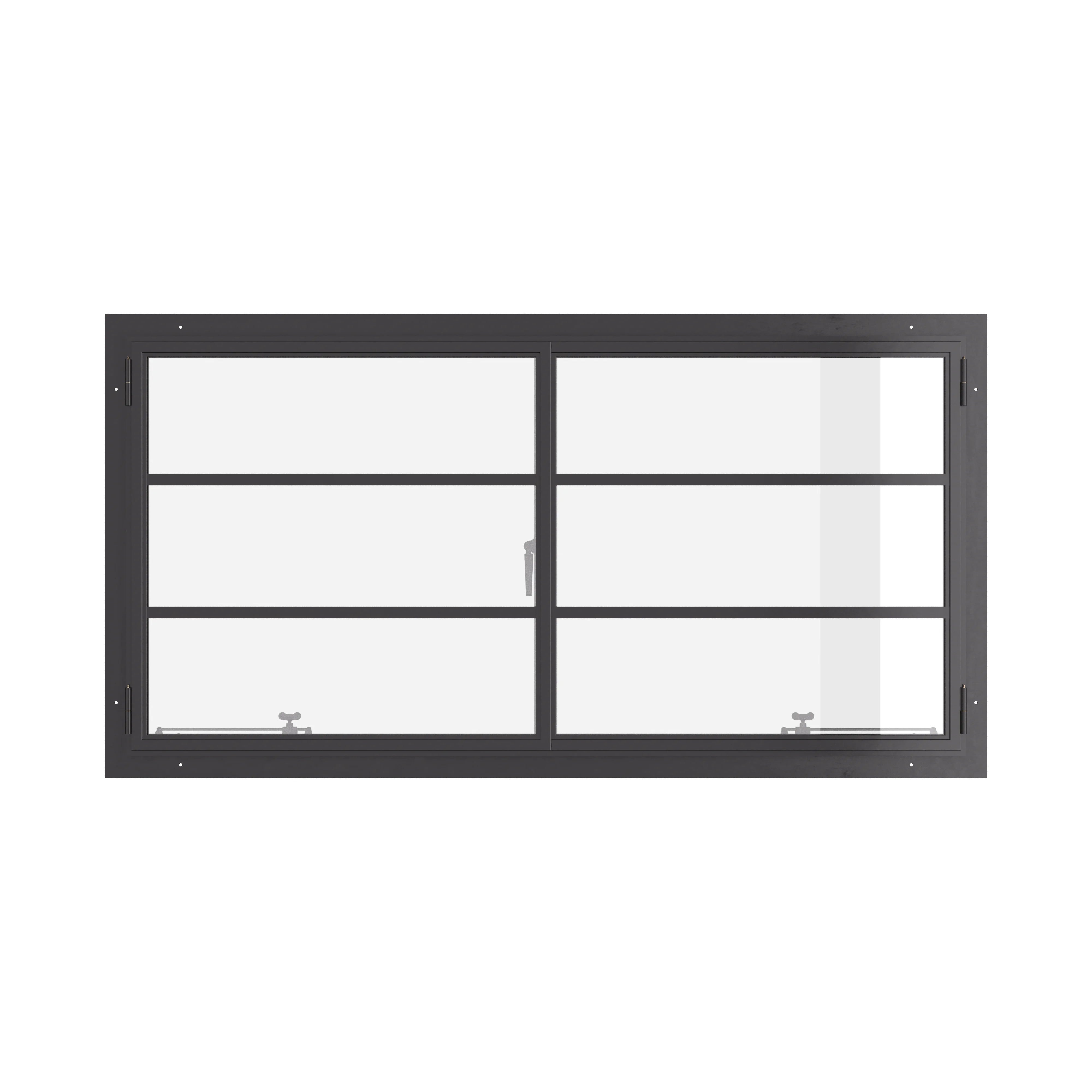 Thermally broken steel double casement window, landscape, dual pane Low-E glass
