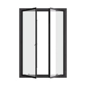 Thermally broken double casement steel window, portrait, cold-rolled steel, black, dual pane Low-E glass
