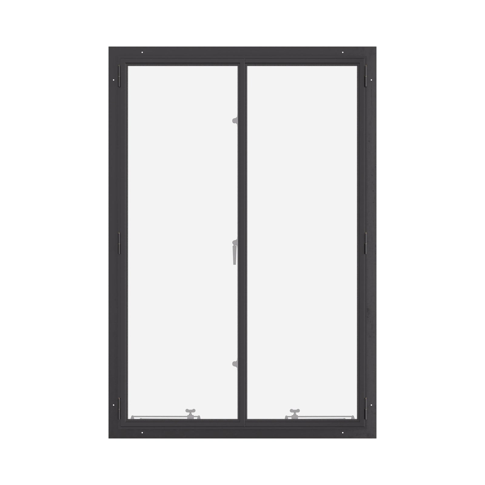 Thermally broken double casement steel window, portrait, cold-rolled steel, black, tempered Low-E glass