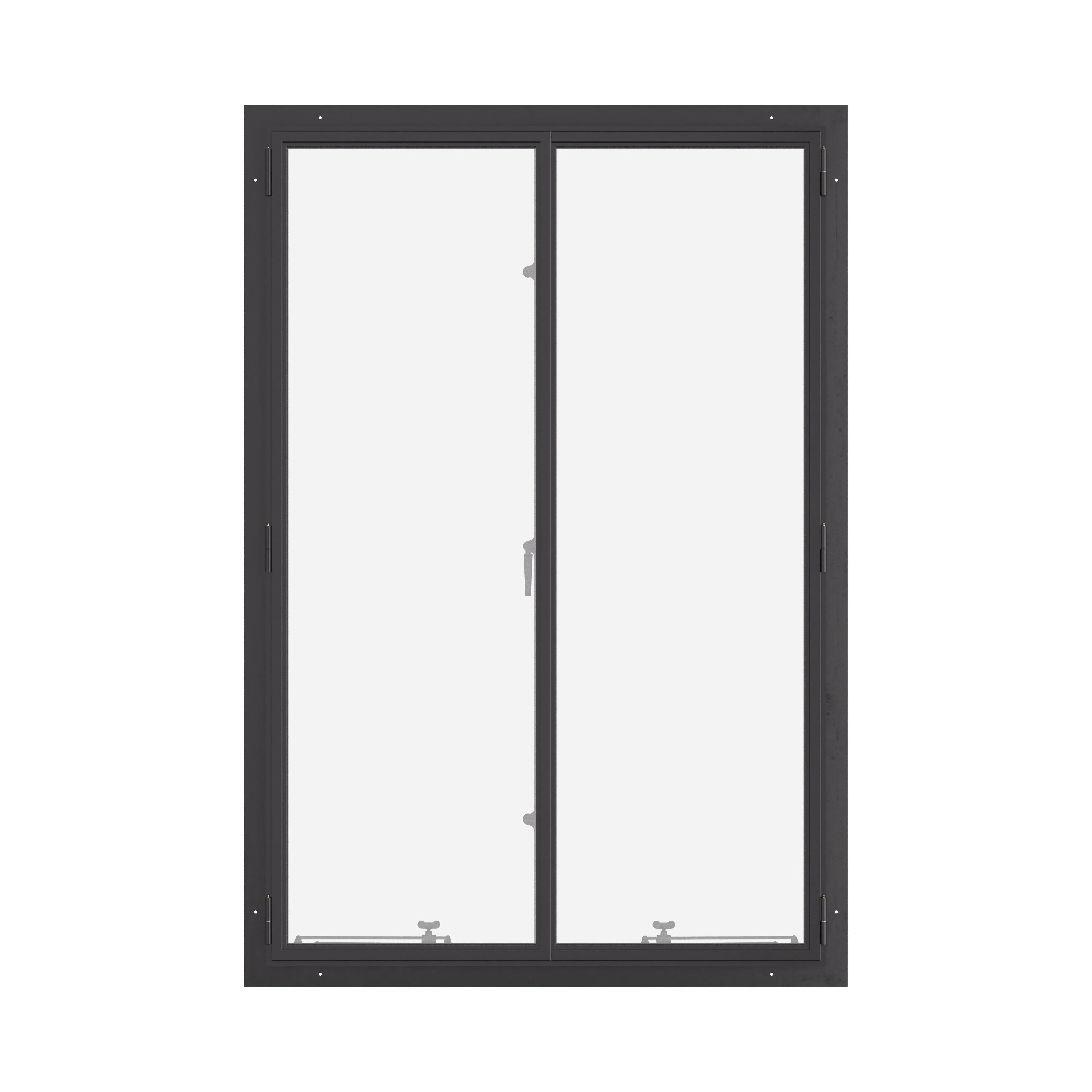 Thermally broken double casement steel window, portrait, cold-rolled steel, black, tempered Low-E glass