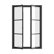 Thermally broken portrait double casement window, galvanized steel, dual pane Low-E glass
