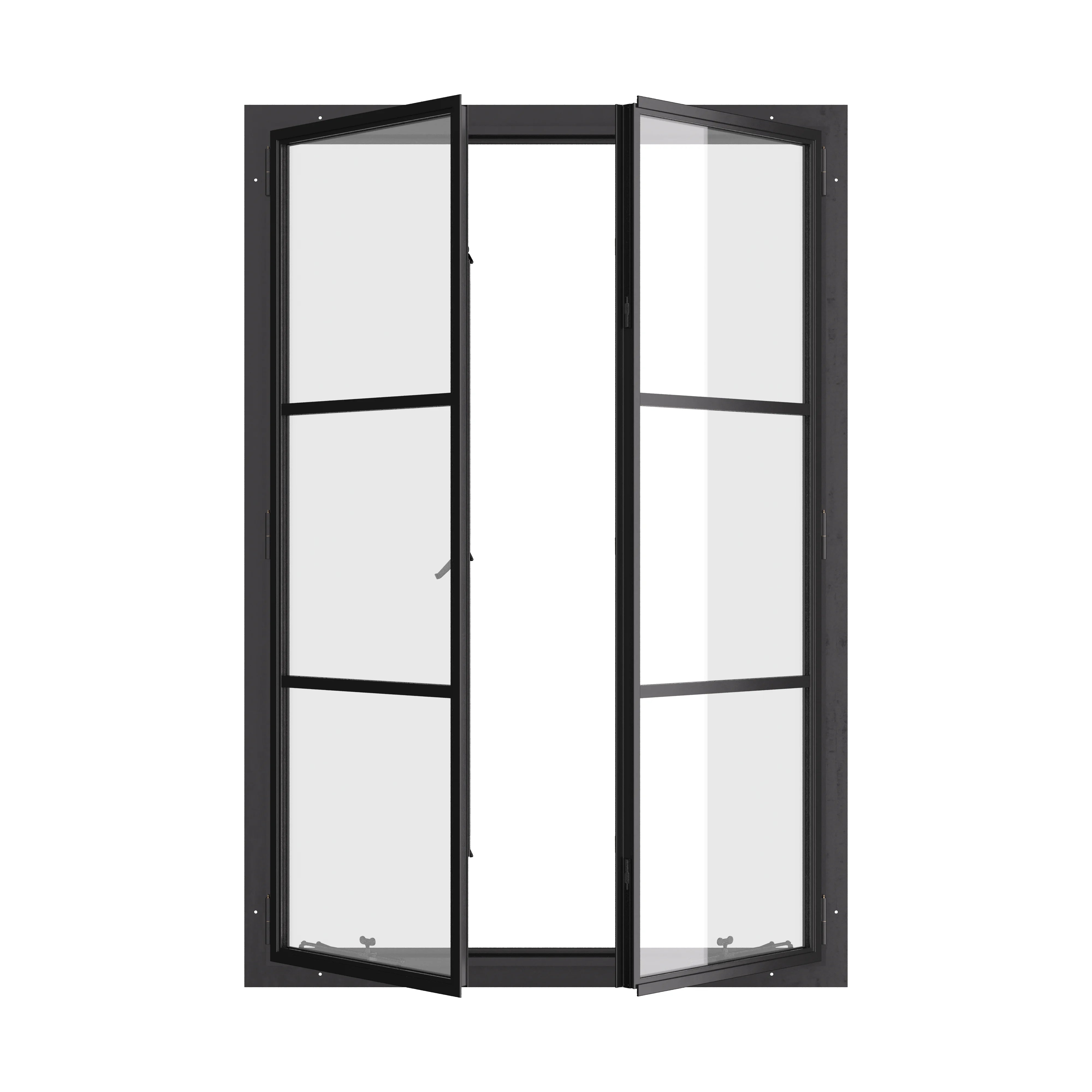 Thermally broken portrait double casement window, galvanized steel, dual pane Low-E glass