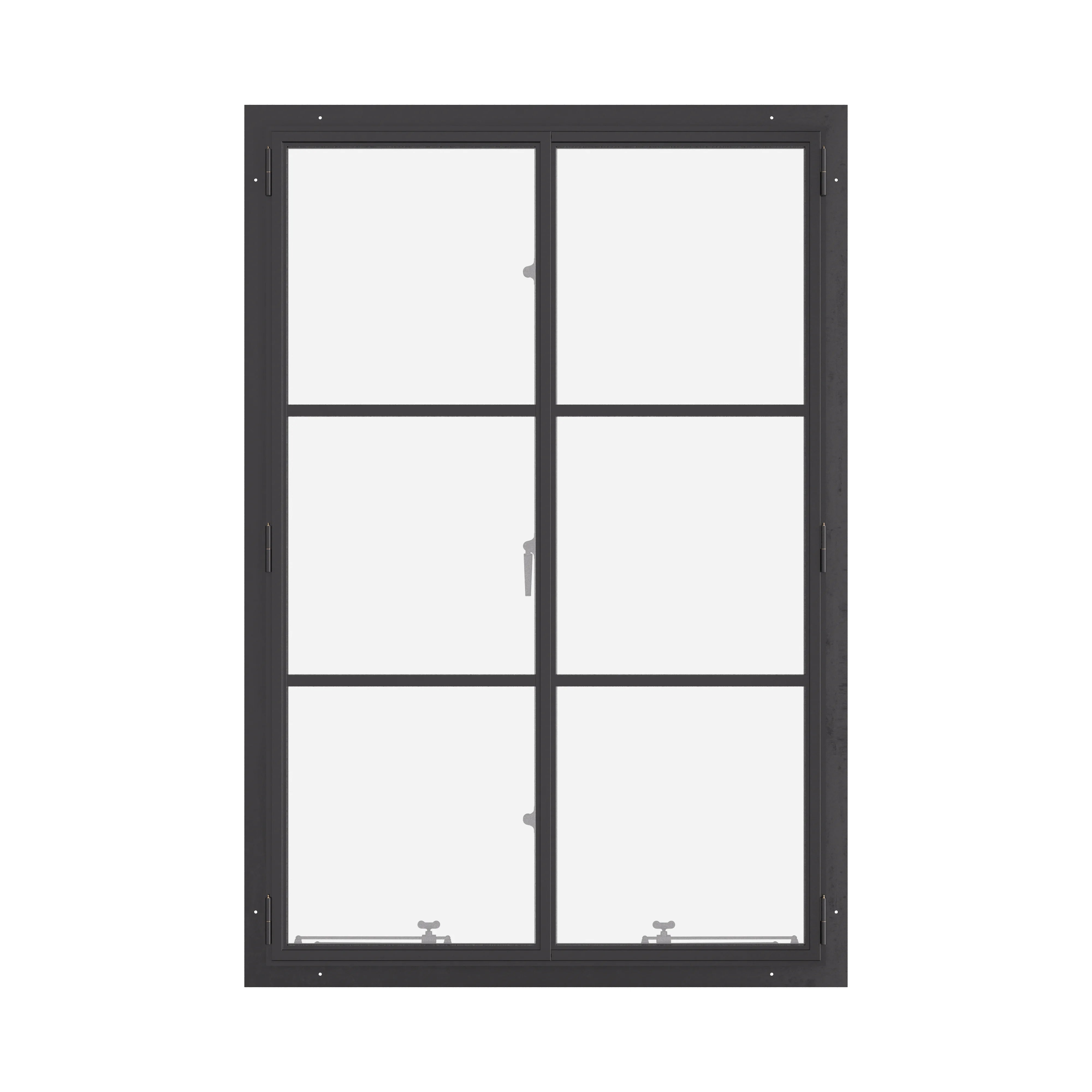 Thermally broken steel double casement window, portrait, dual pane Low-E glass