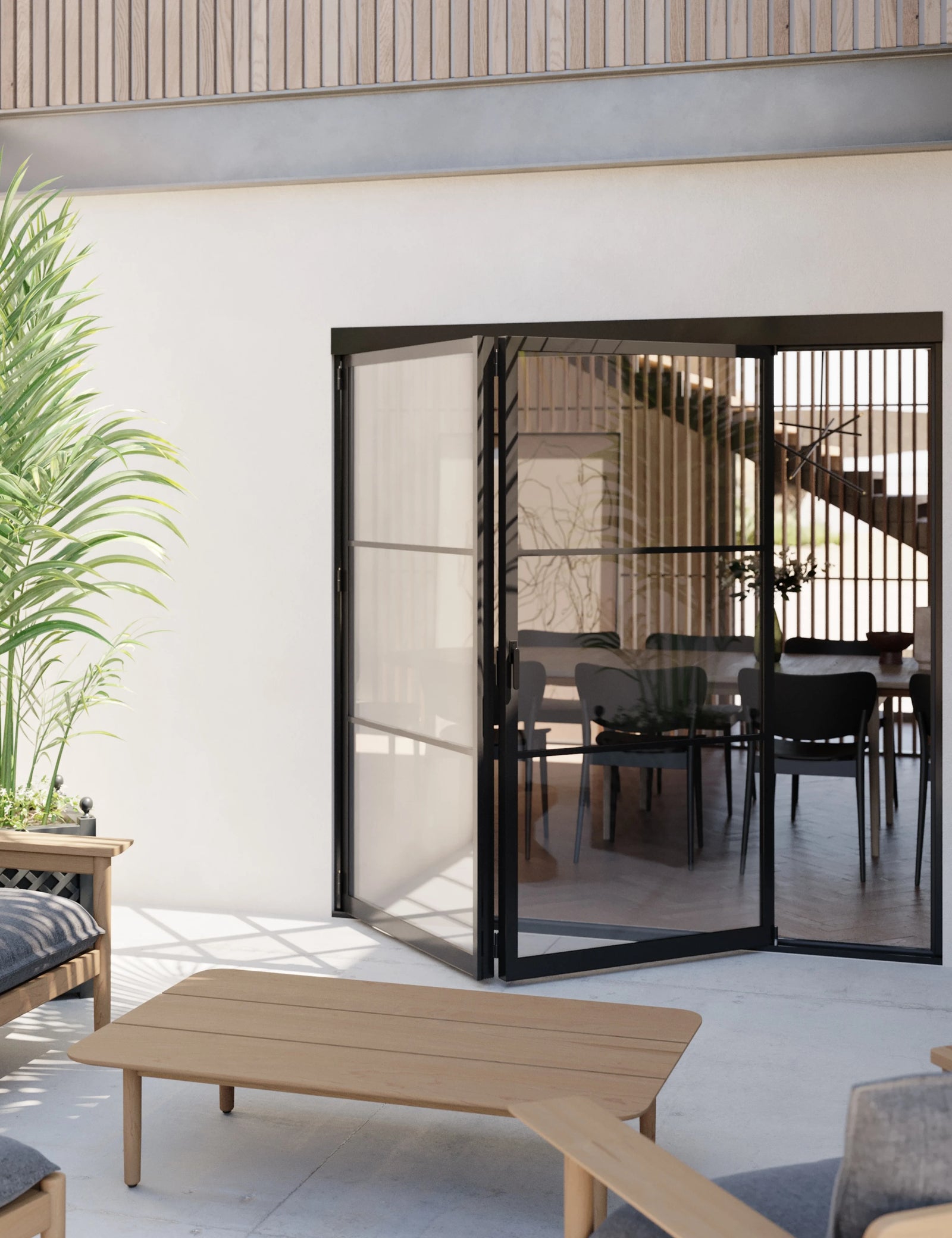 contemporary custom 2 panel folding steel glass door
