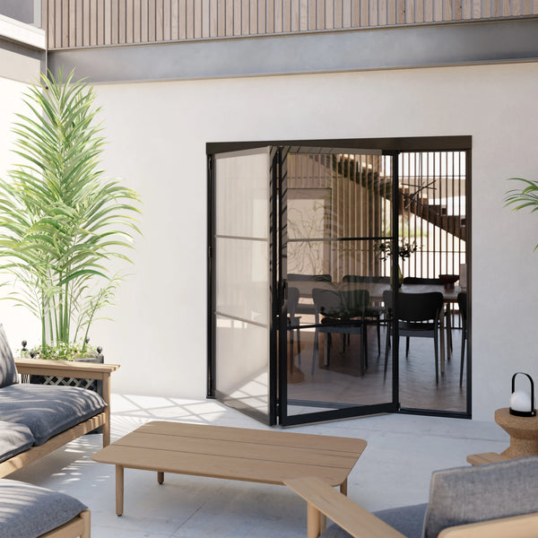 contemporary 2 panel folding steel glass door
