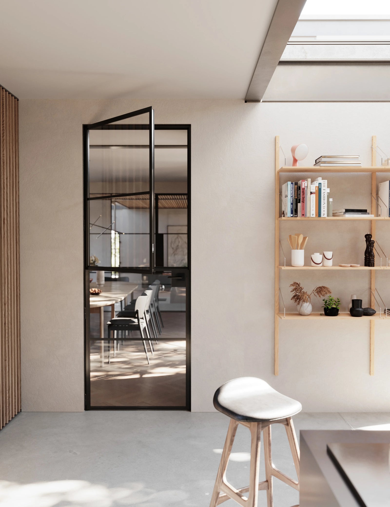 Air 4 single Dutch door in black architectural steel with horizontal division and glazing