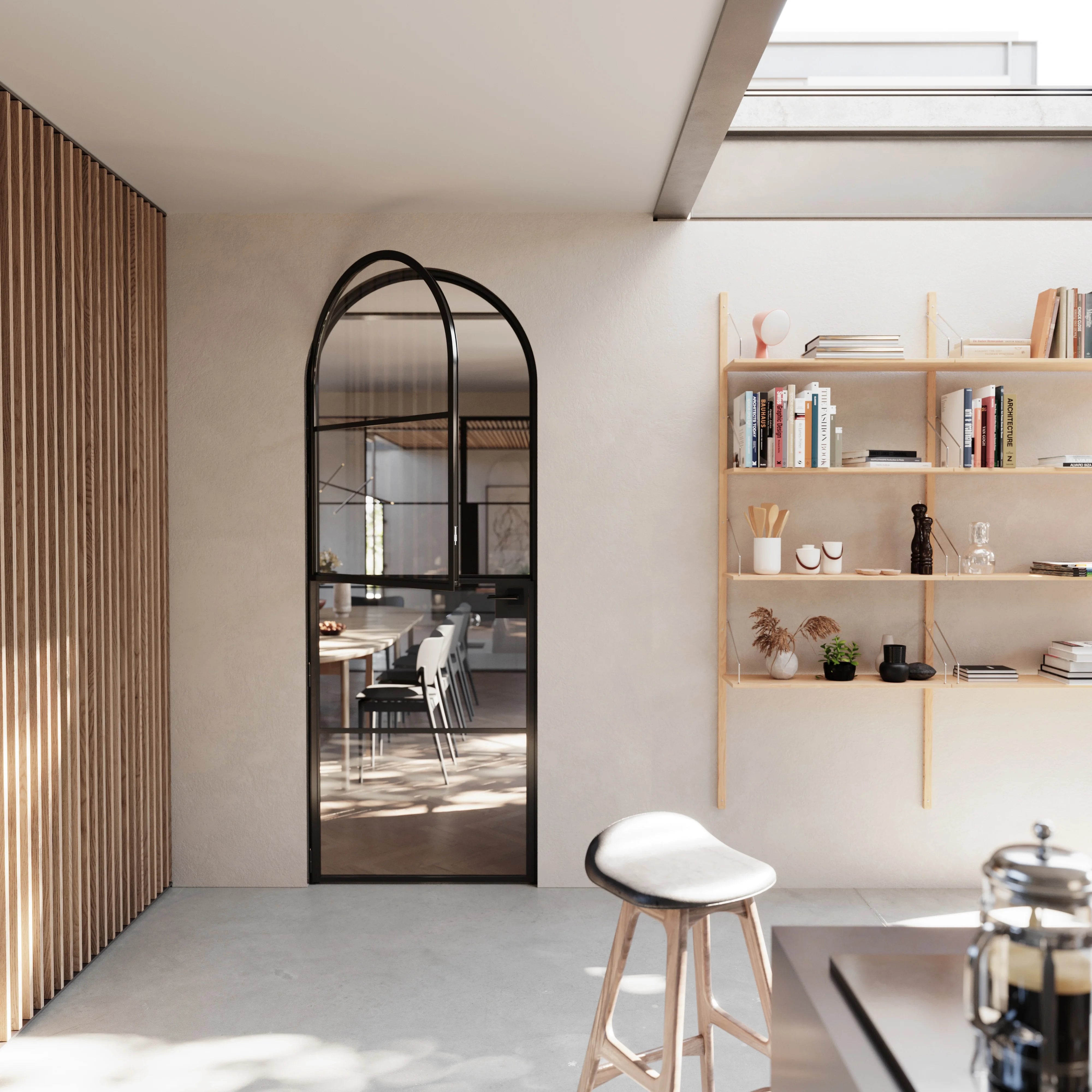 Air 4 curved top Dutch door in solid OTTOSTUMM steel with sleek glass panels