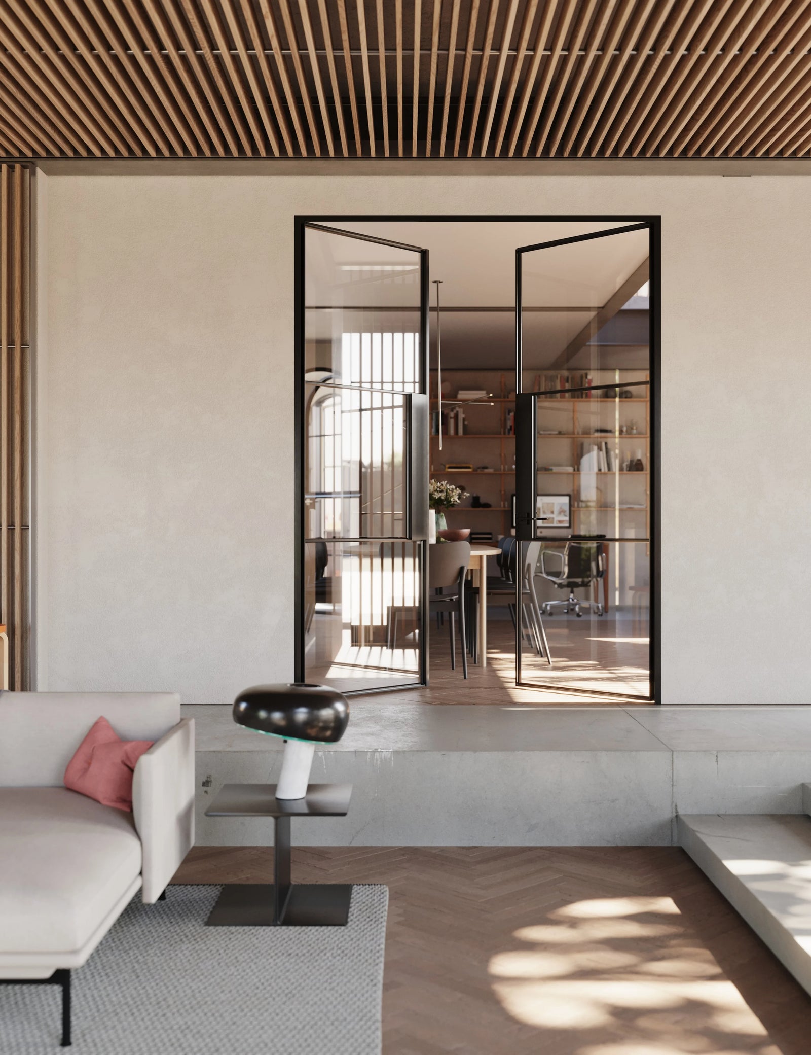 Air 4 sleek double flat door pair crafted from hot-rolled OTTOSTUMM steel with minimalist grid pattern